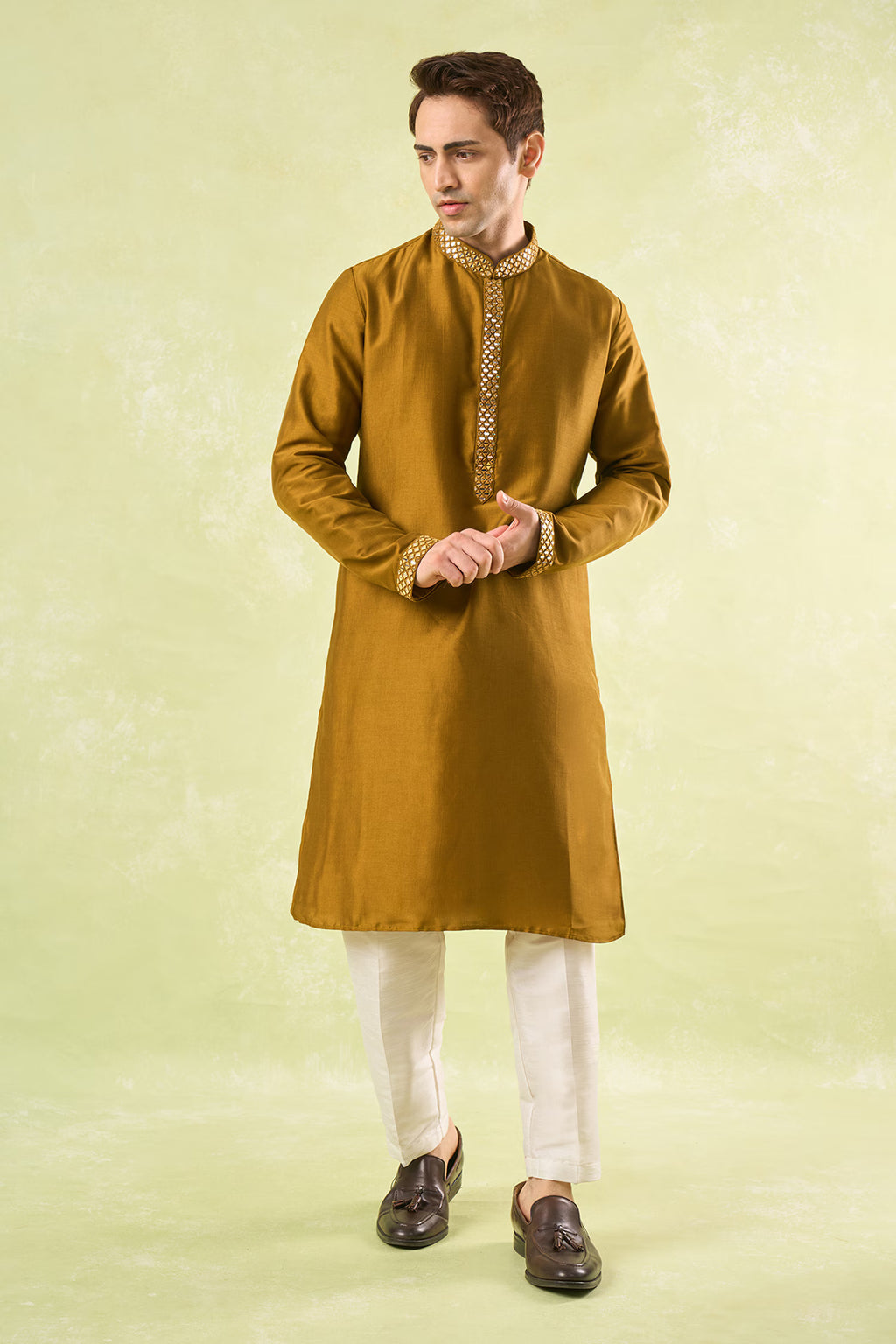 Mustard Embroidered Kurta Set