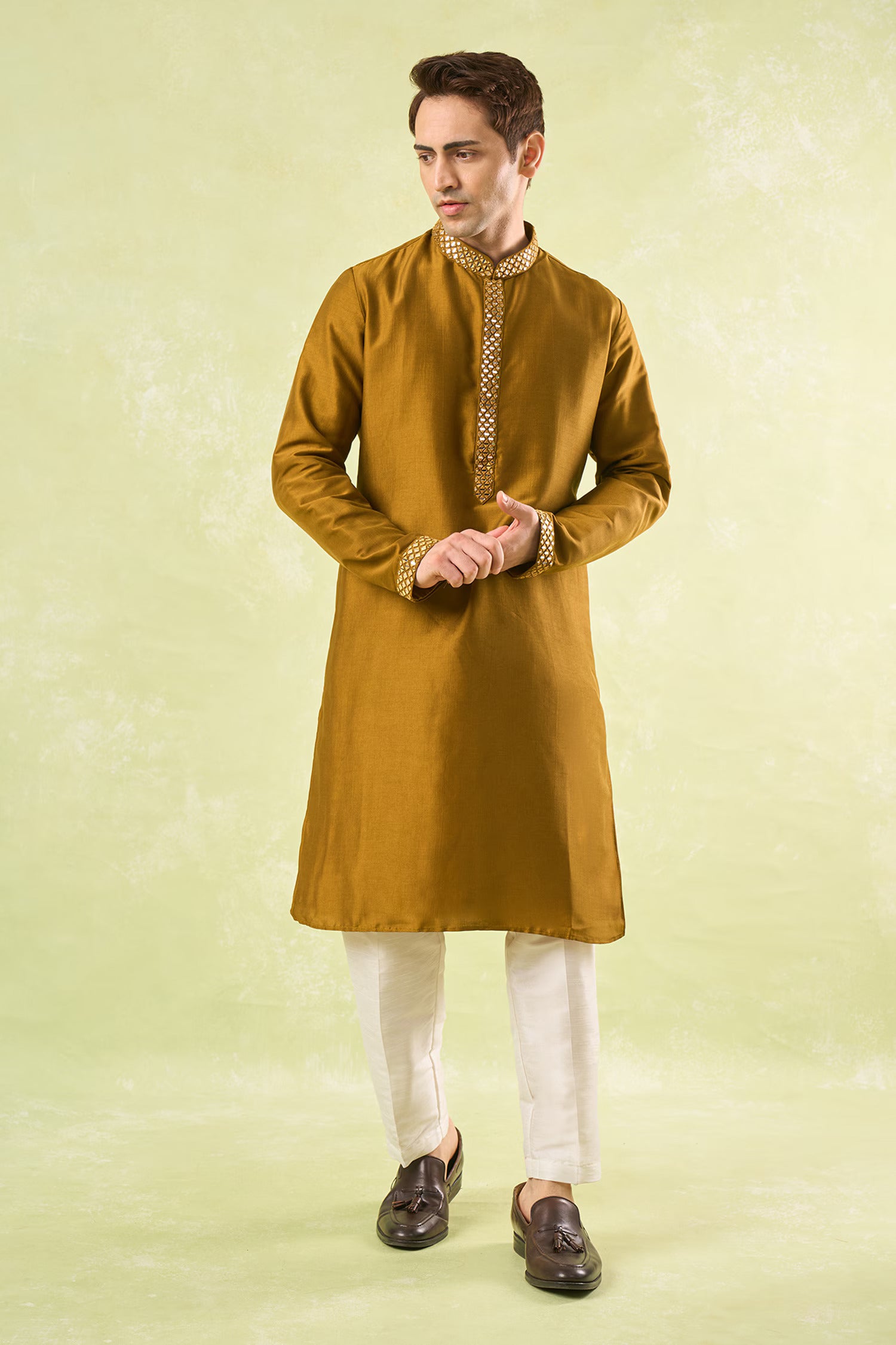 Mustard Embroidered Kurta Set