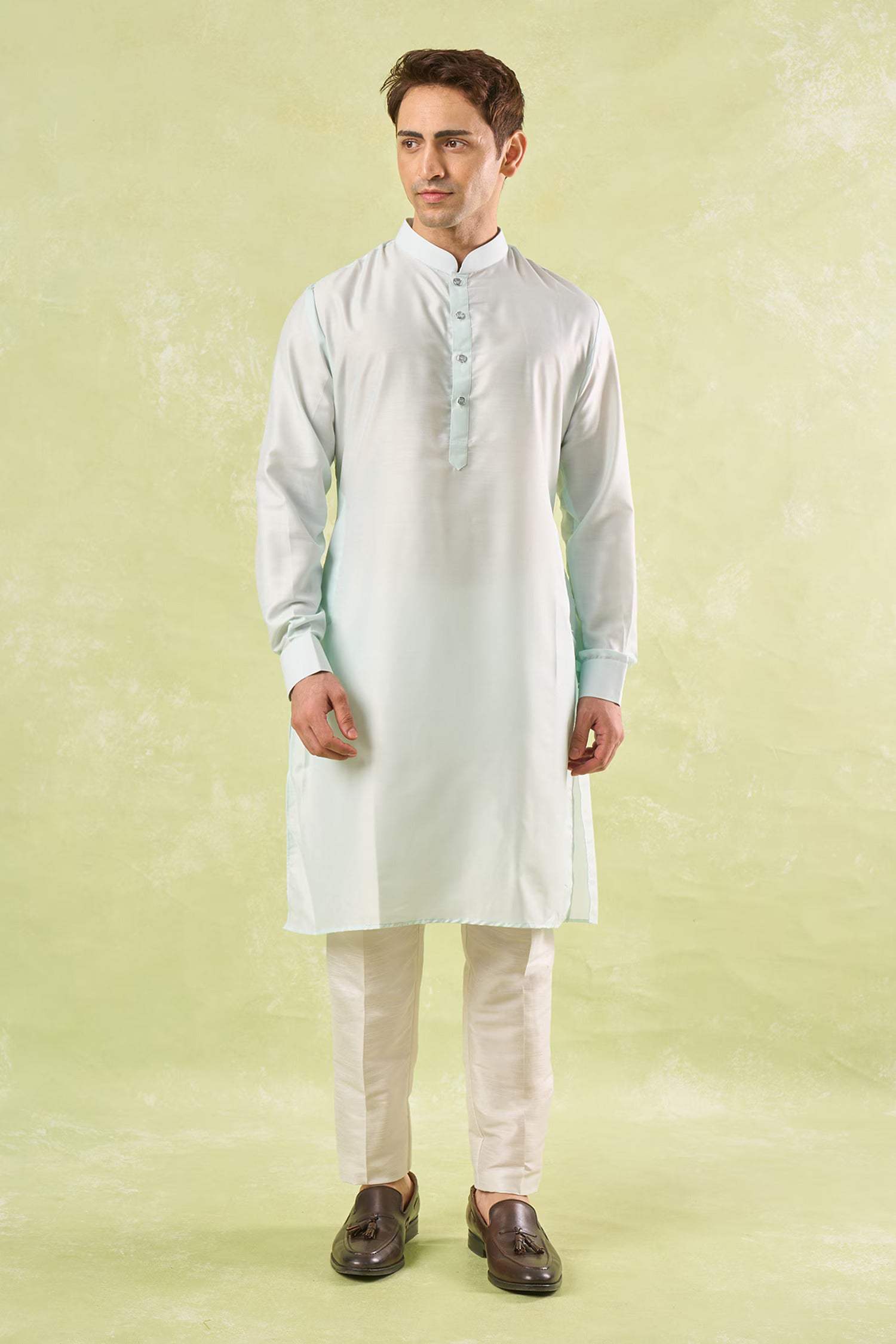 Mint Green Embroidered Kurta-Bundi Set
