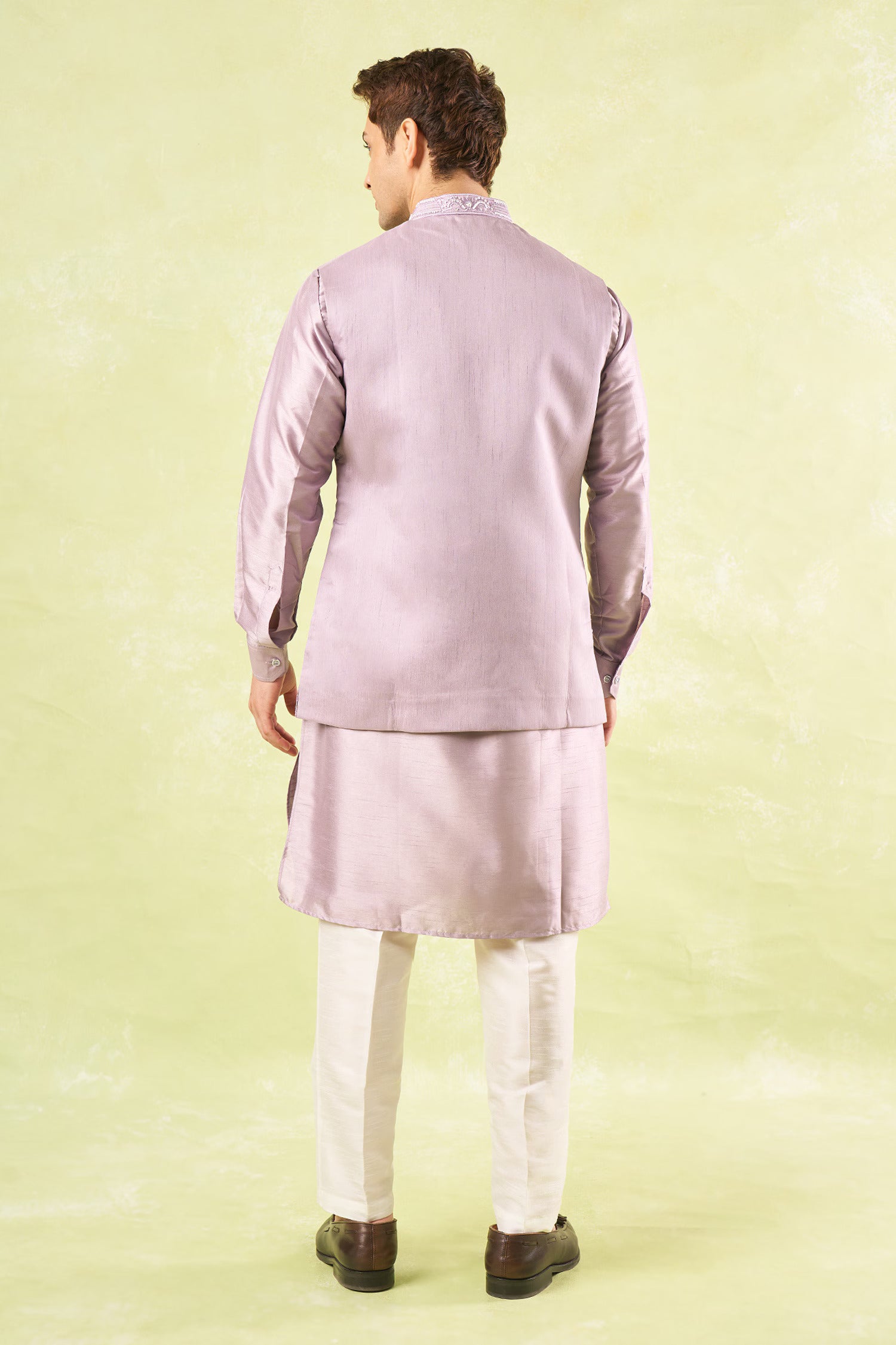 Lavender Embroidered Kurta-Bundi Set