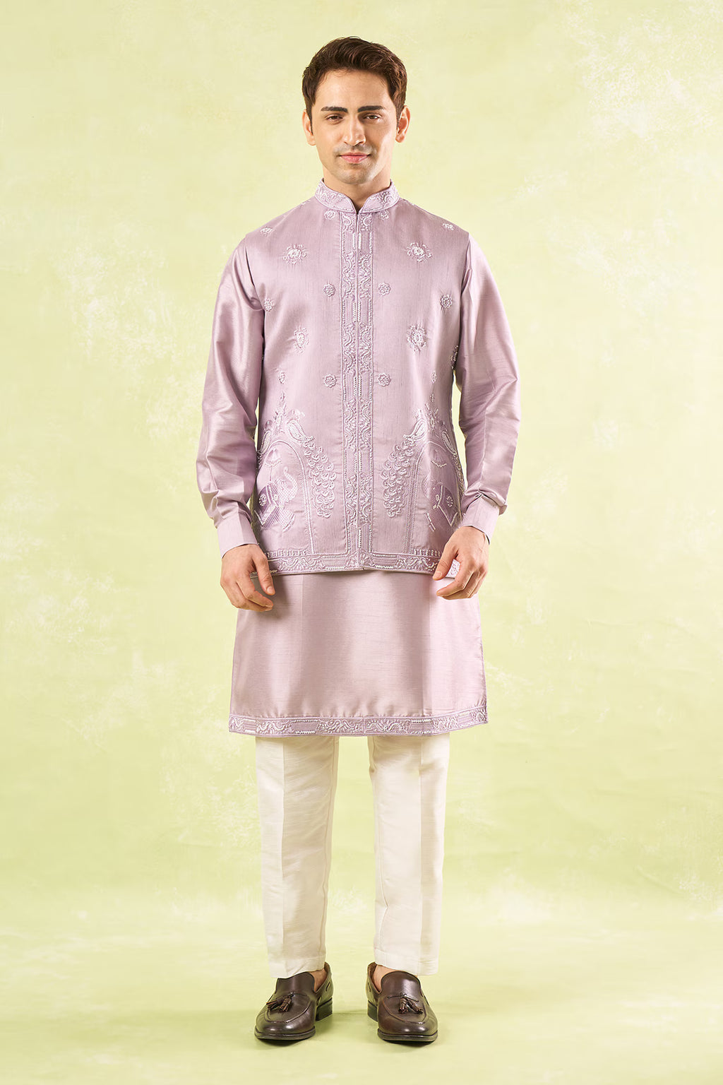 Lavender Embroidered Kurta-Bundi Set