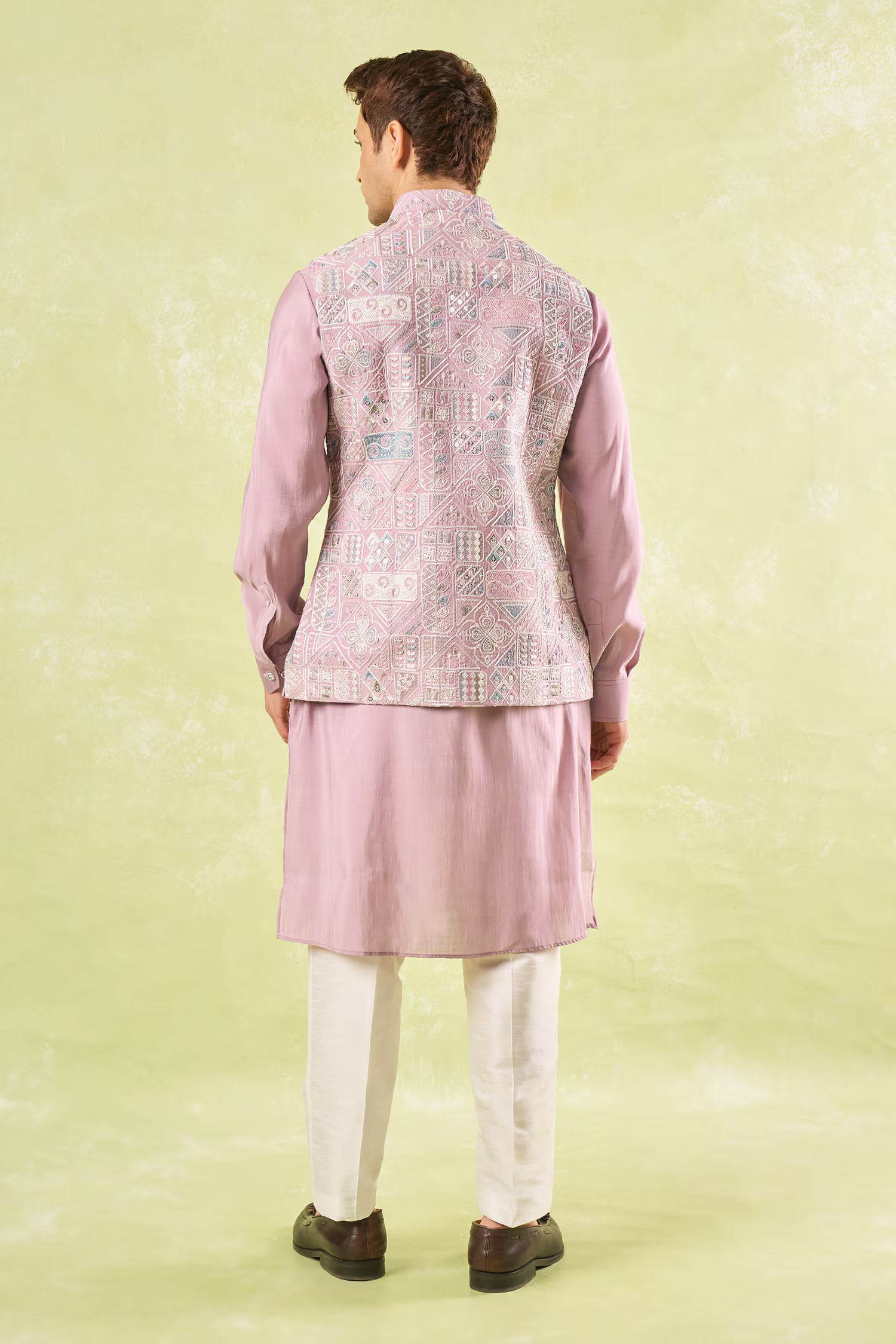 Mauve Embroidered Kurta-Bundi Set
