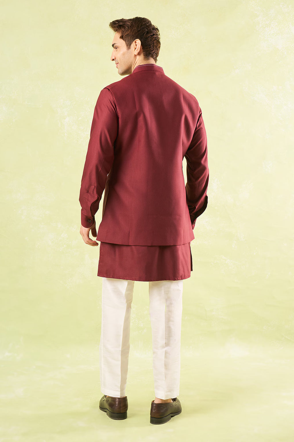 Maroon Running Stitch Kurta-Bundi Set