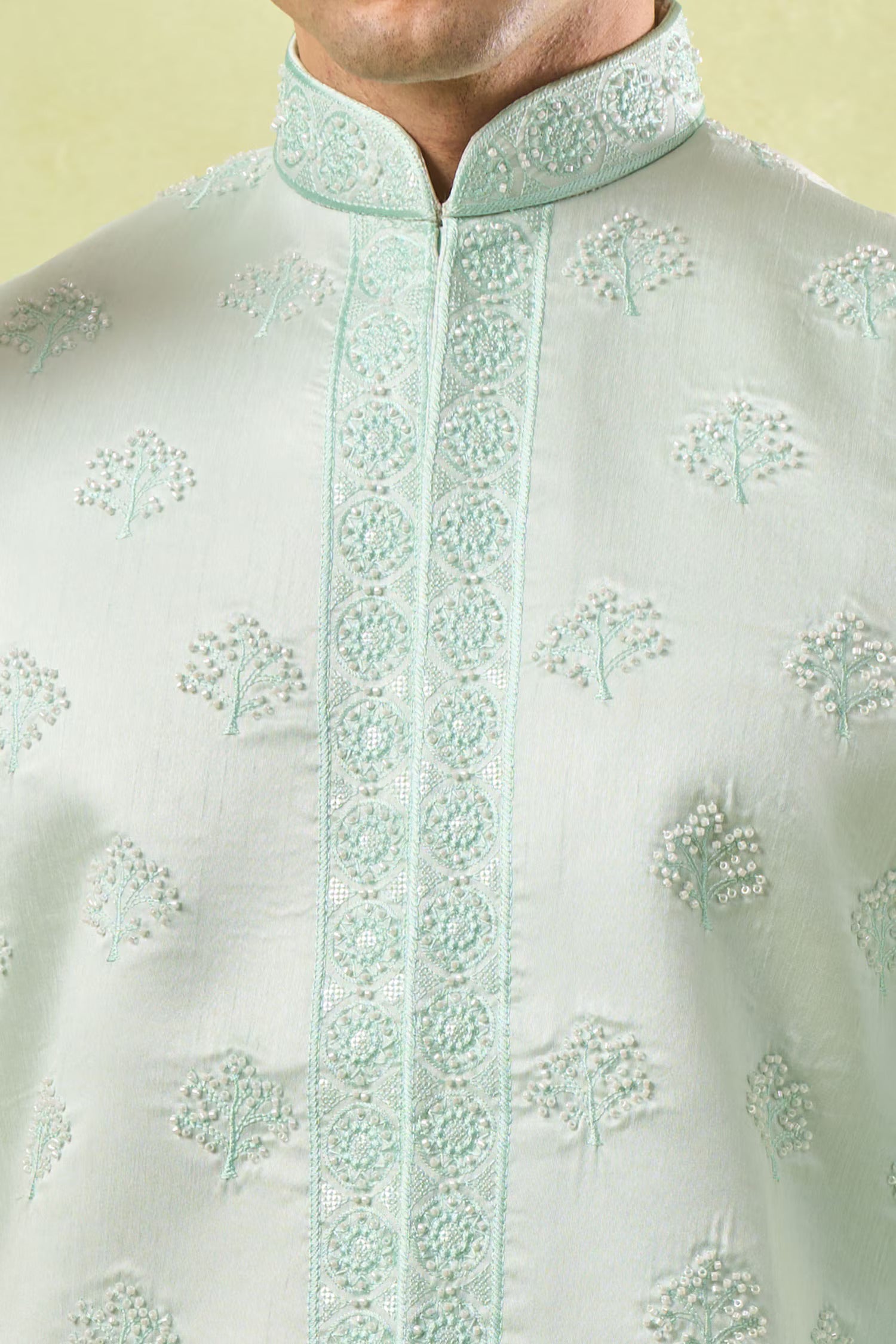 Mint Green Embroidered Kurta-Bundi Set