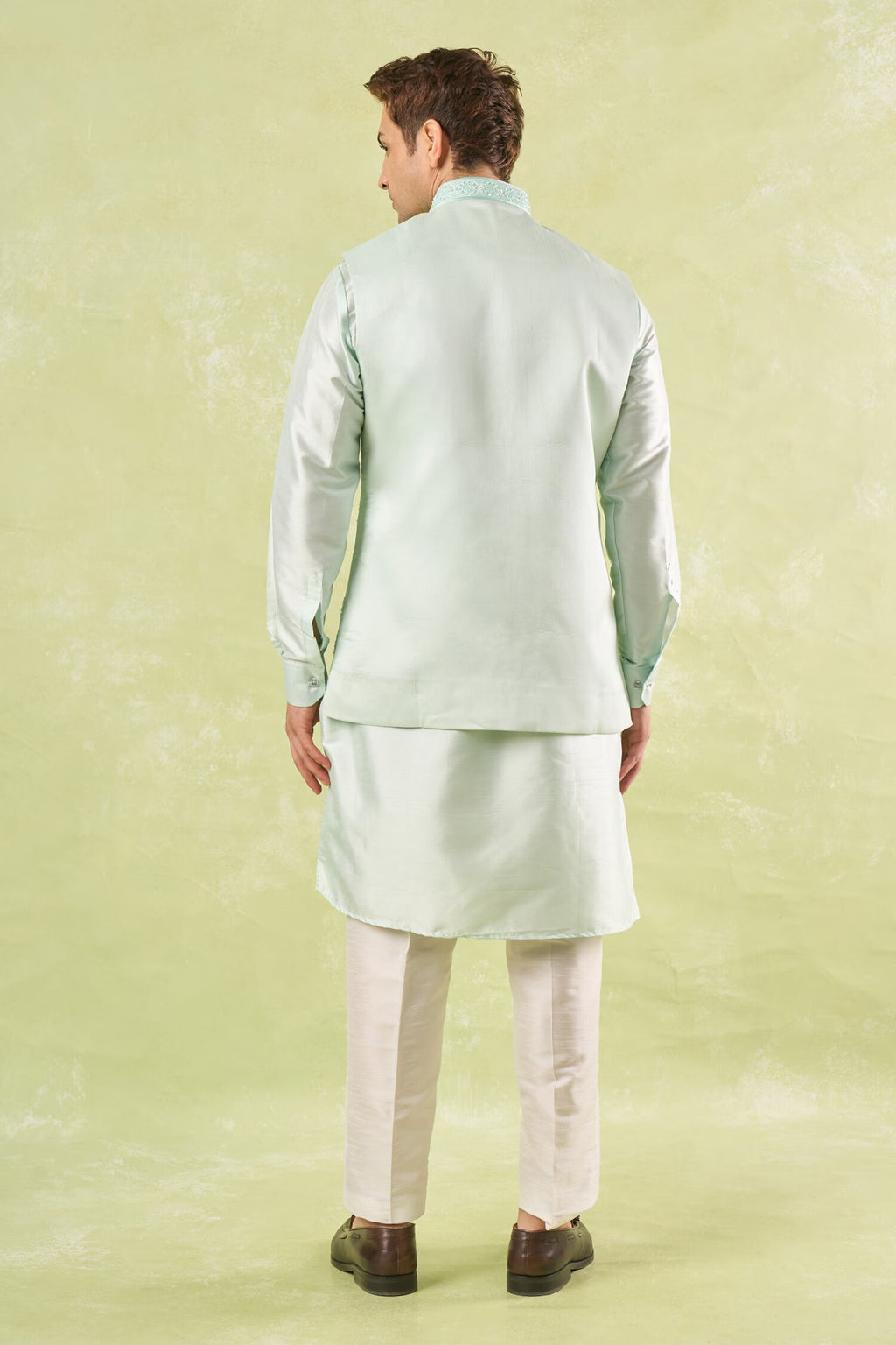Mint Green Embroidered Kurta-Bundi Set