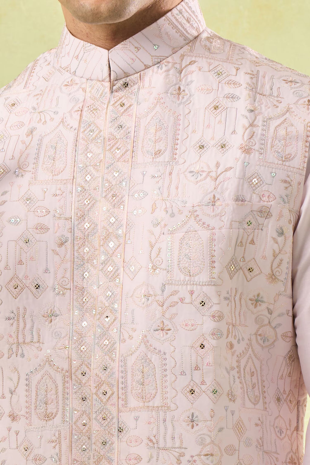 Blush Pink Embroidered Kurta-Bundi Set