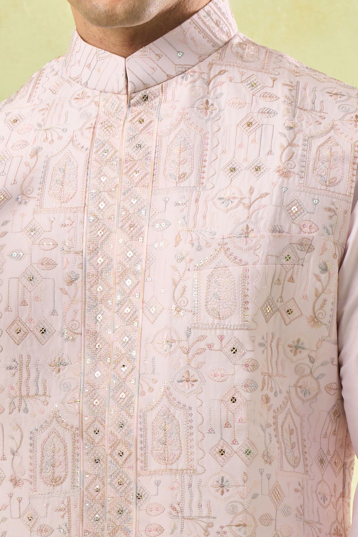 Blush Pink Embroidered Kurta-Bundi Set