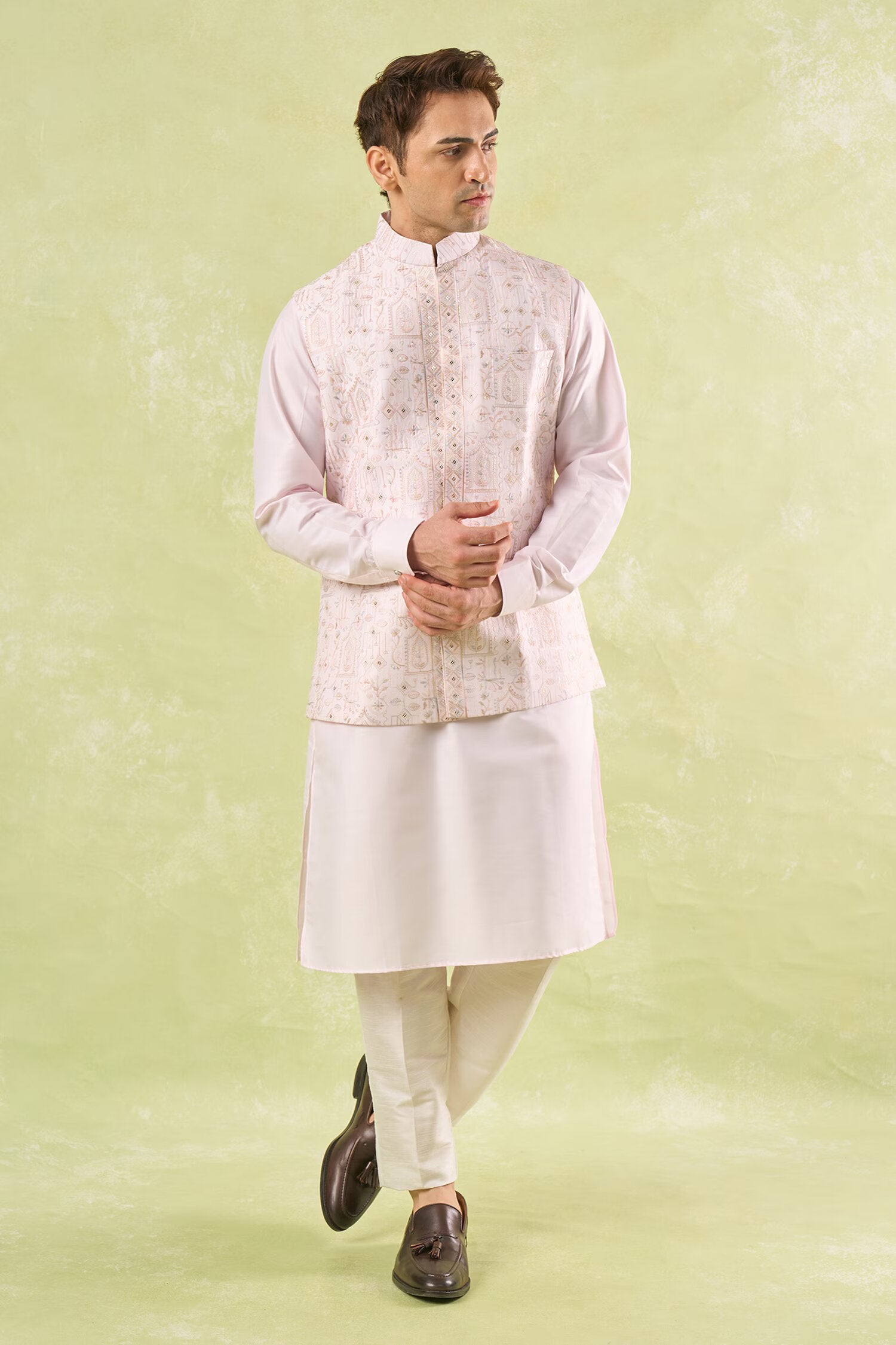 Blush Pink Embroidered Kurta-Bundi Set