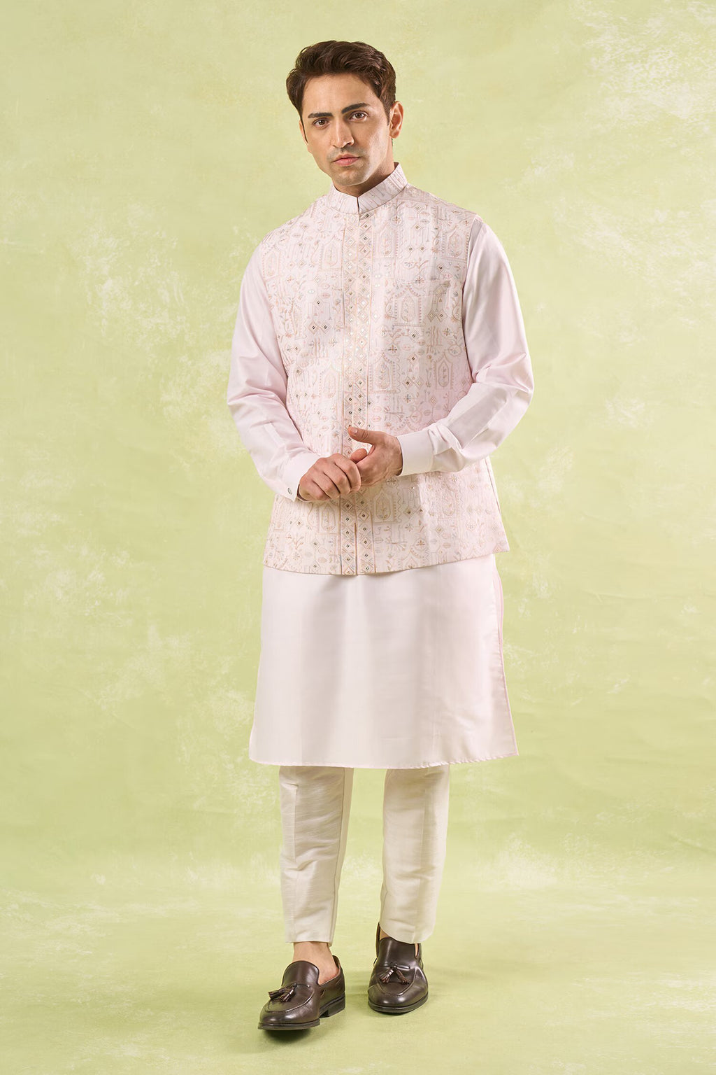 Blush Pink Embroidered Kurta-Bundi Set