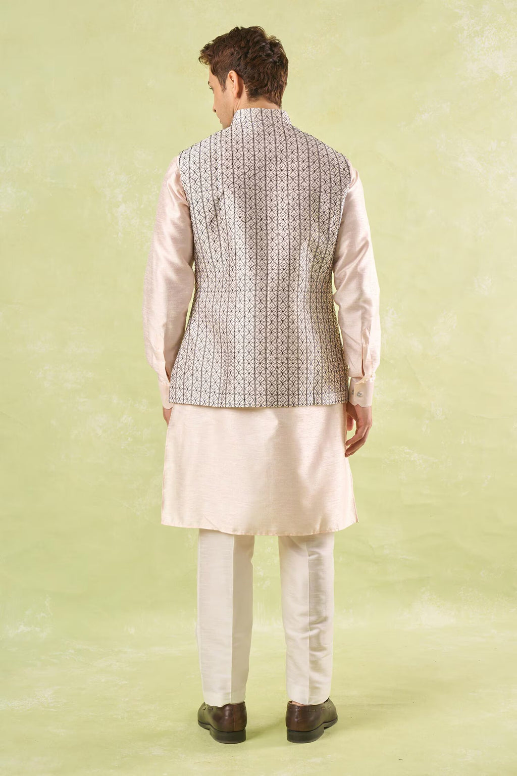 Peach Embroidered Kurta-Bundi Set