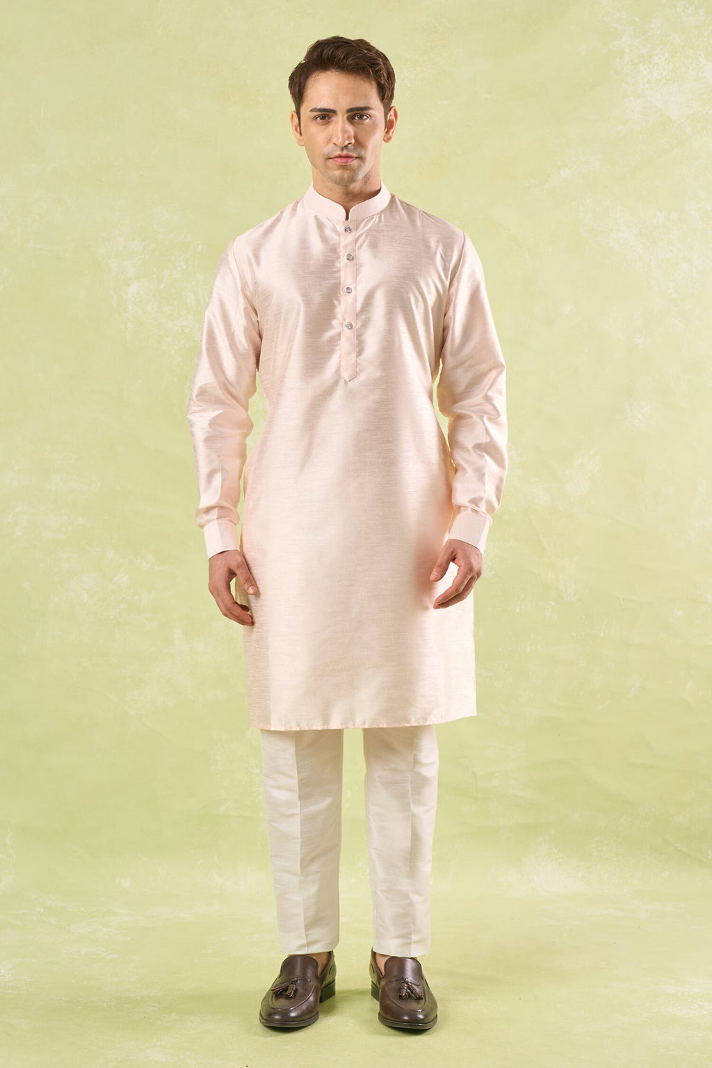 Peach Embroidered Kurta-Bundi Set