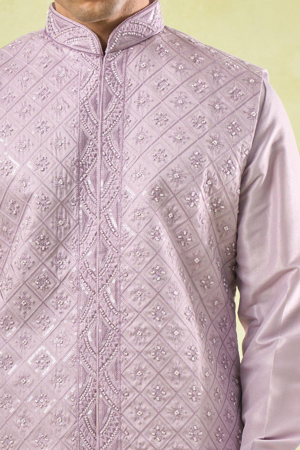 Lavender Embroidered Kurta-Bundi Set