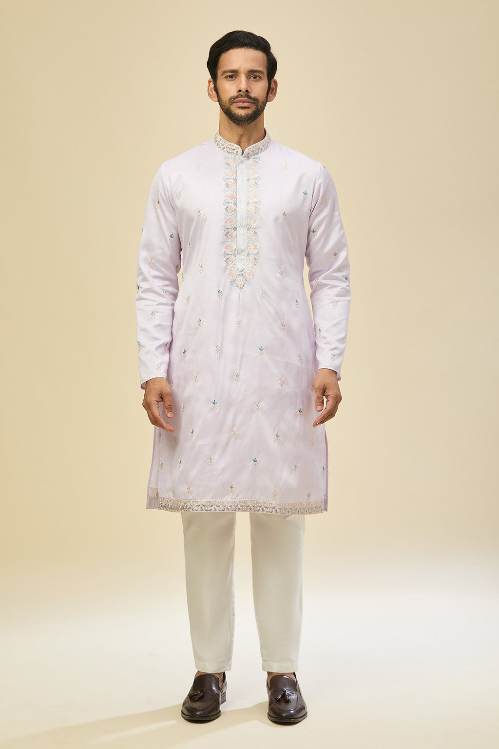 Lilac Embroidered Kurta-Jacket Set