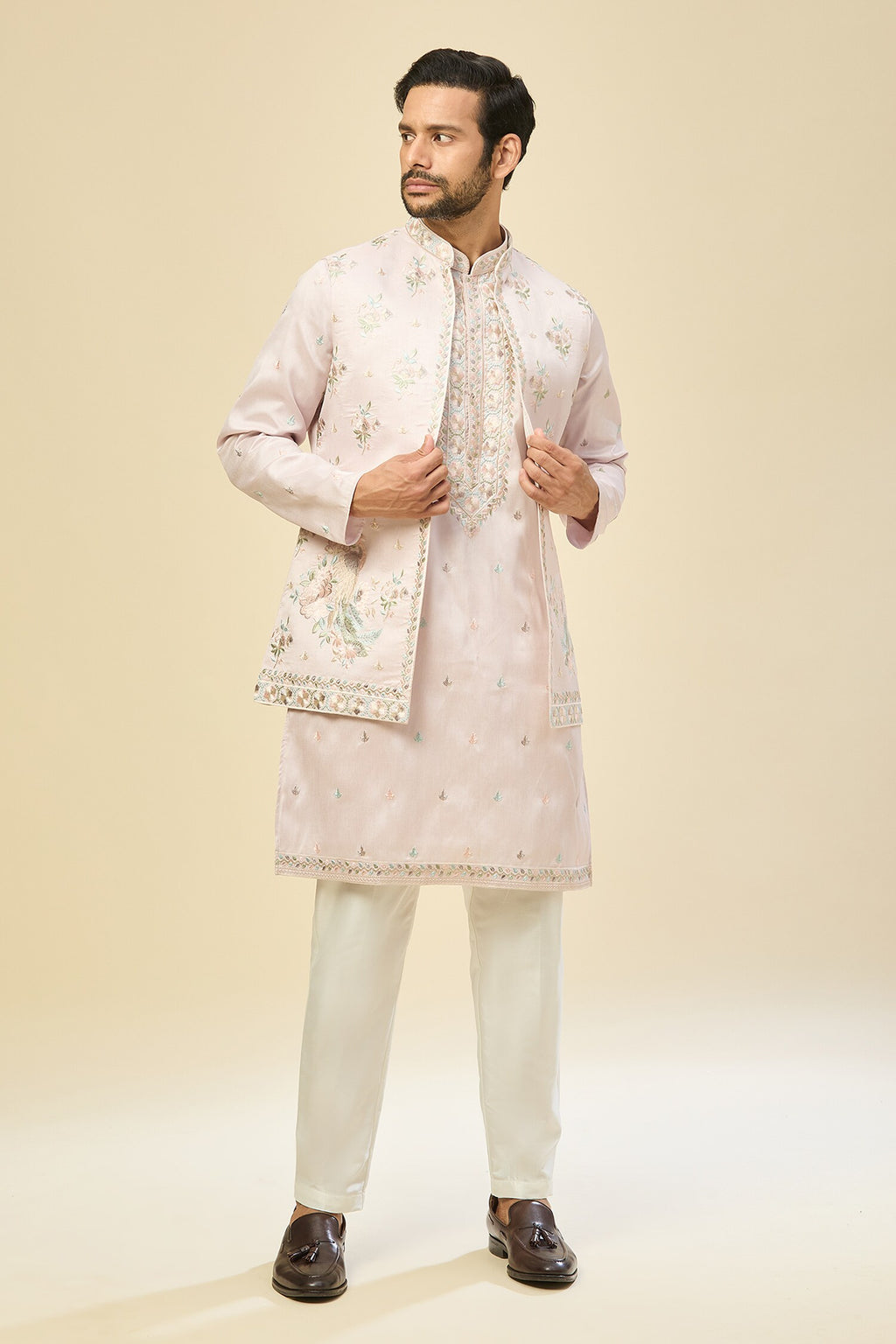Blush Pink Embroidered Kurta-Jacket Set