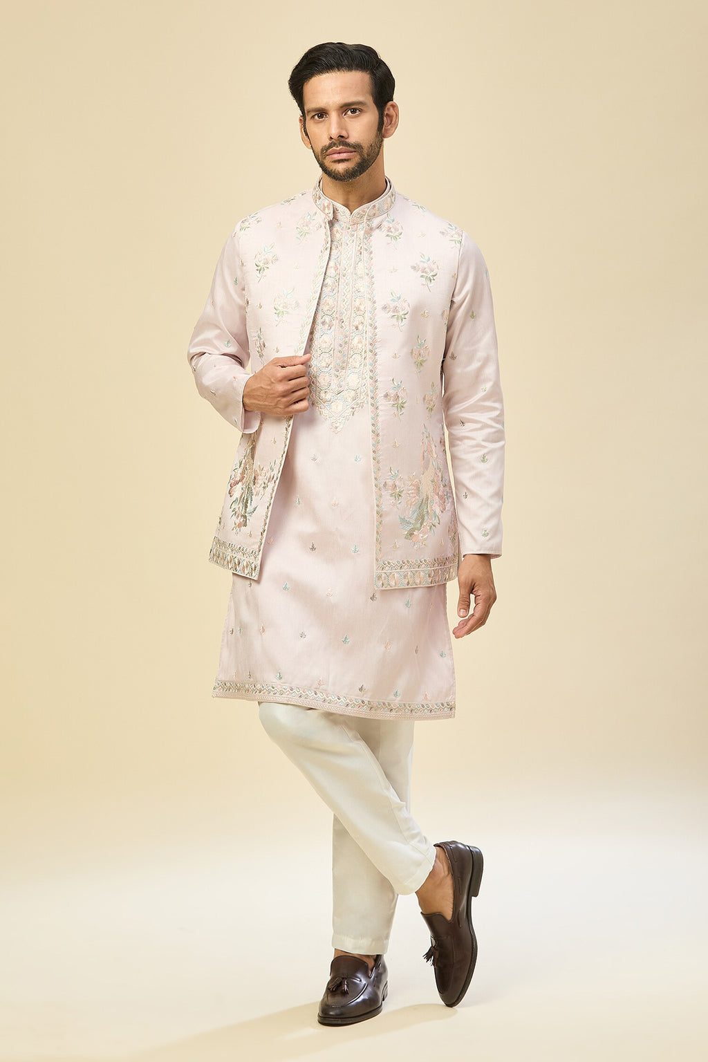 Blush Pink Embroidered Kurta-Jacket Set