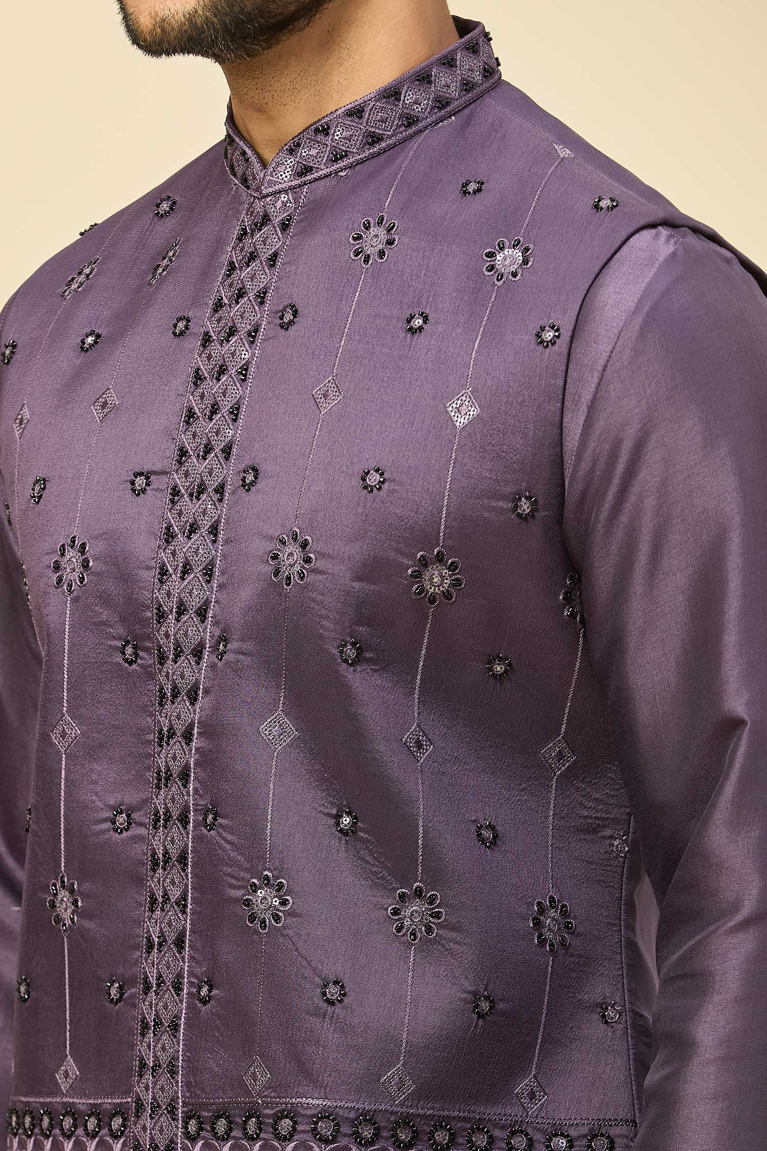 Purple Embroidered Kurta-Jacket Set