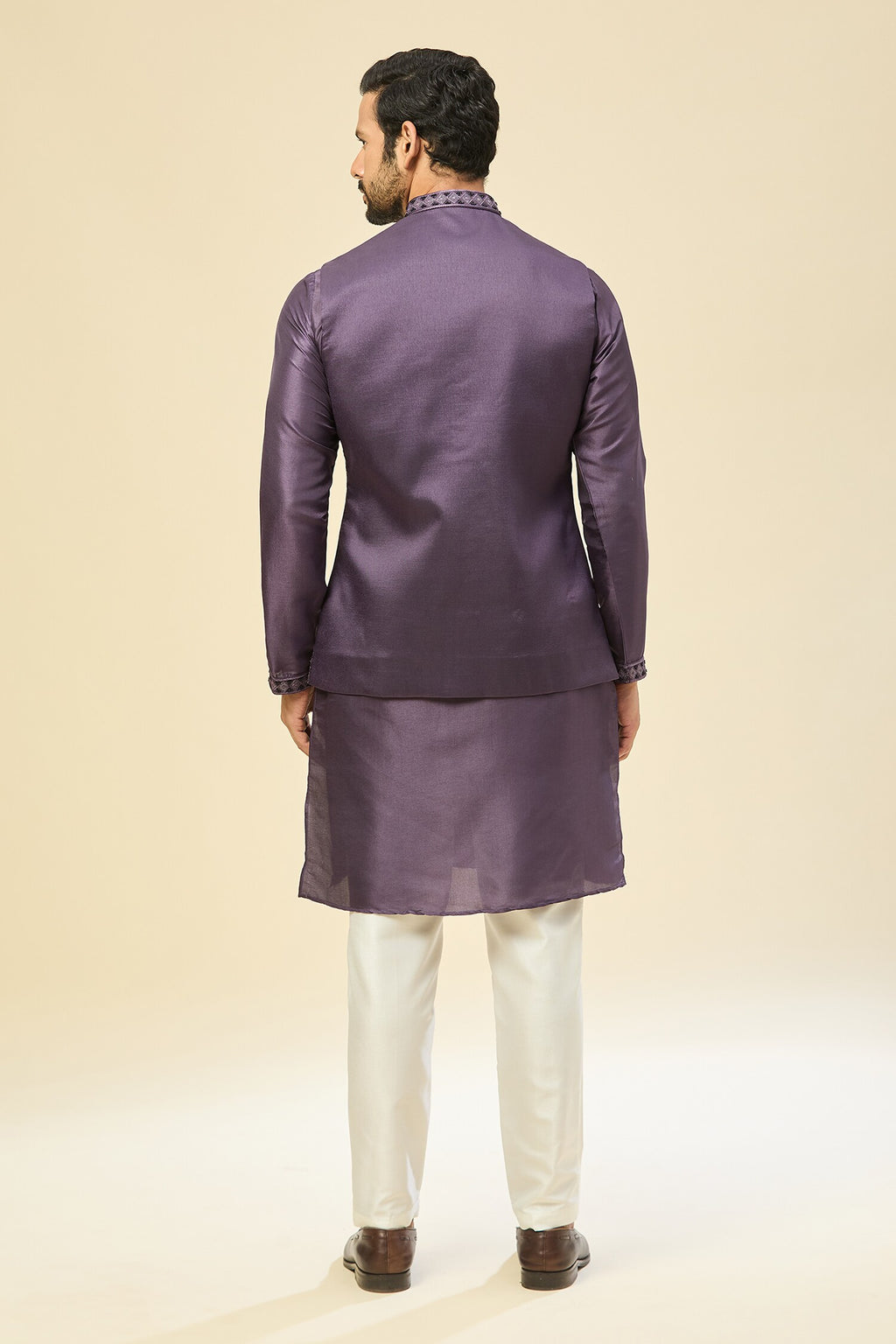 Purple Embroidered Kurta-Jacket Set