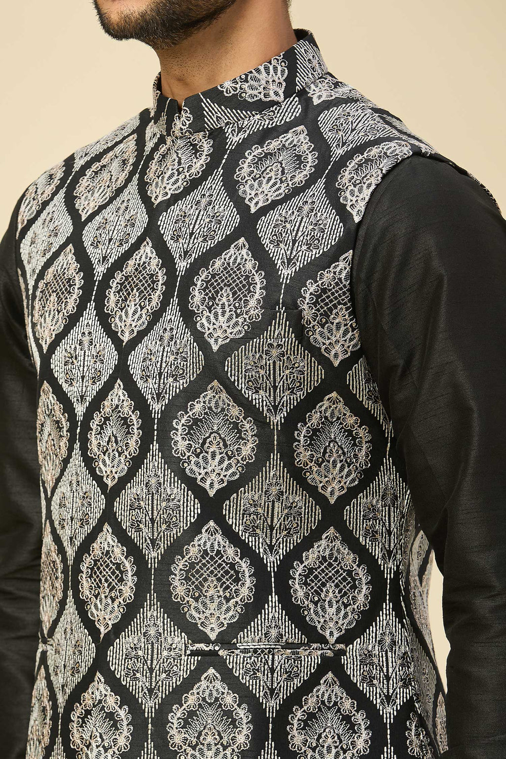 Black Embroidered Kurta-Jacket Set