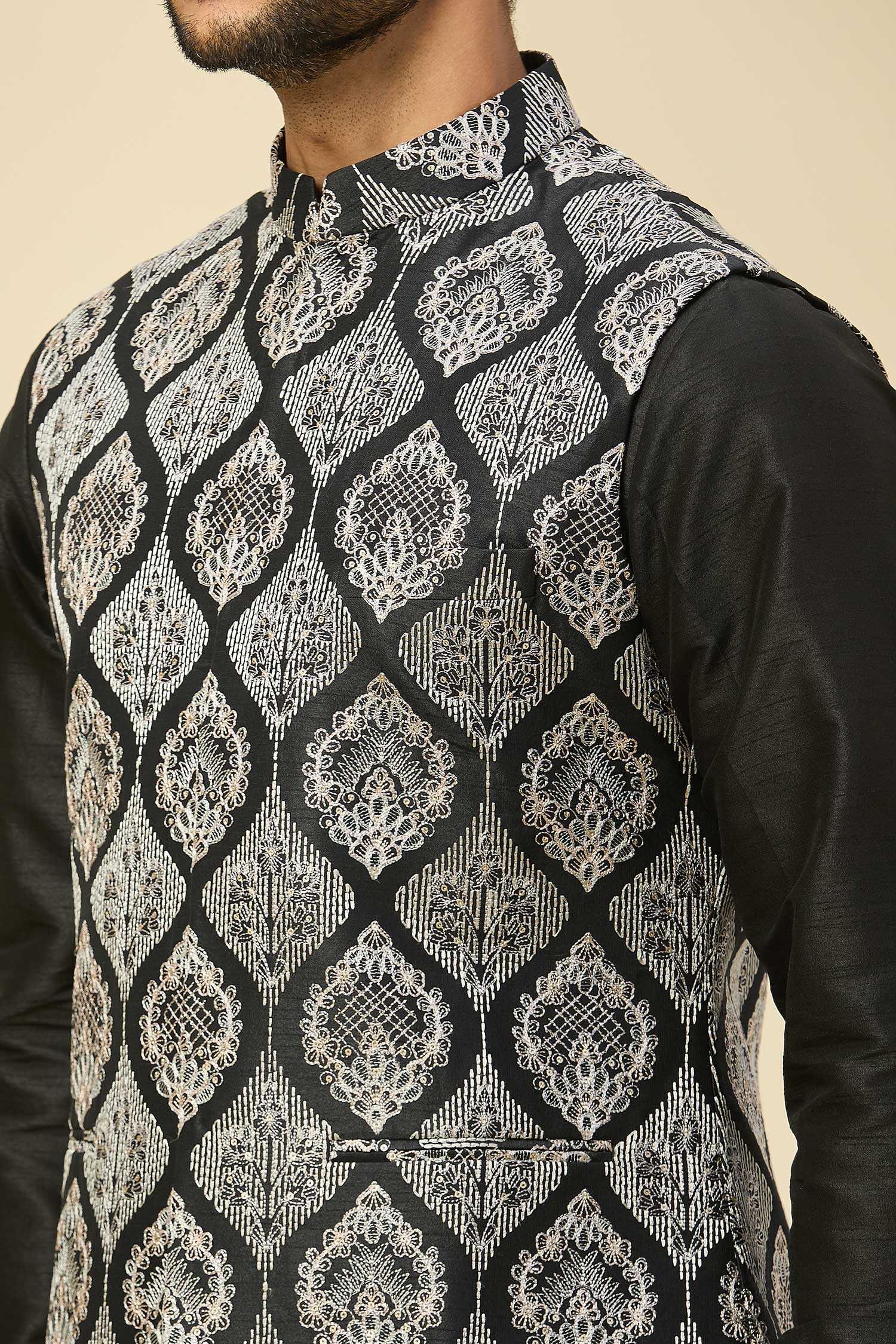 Black Embroidered Kurta-Jacket Set