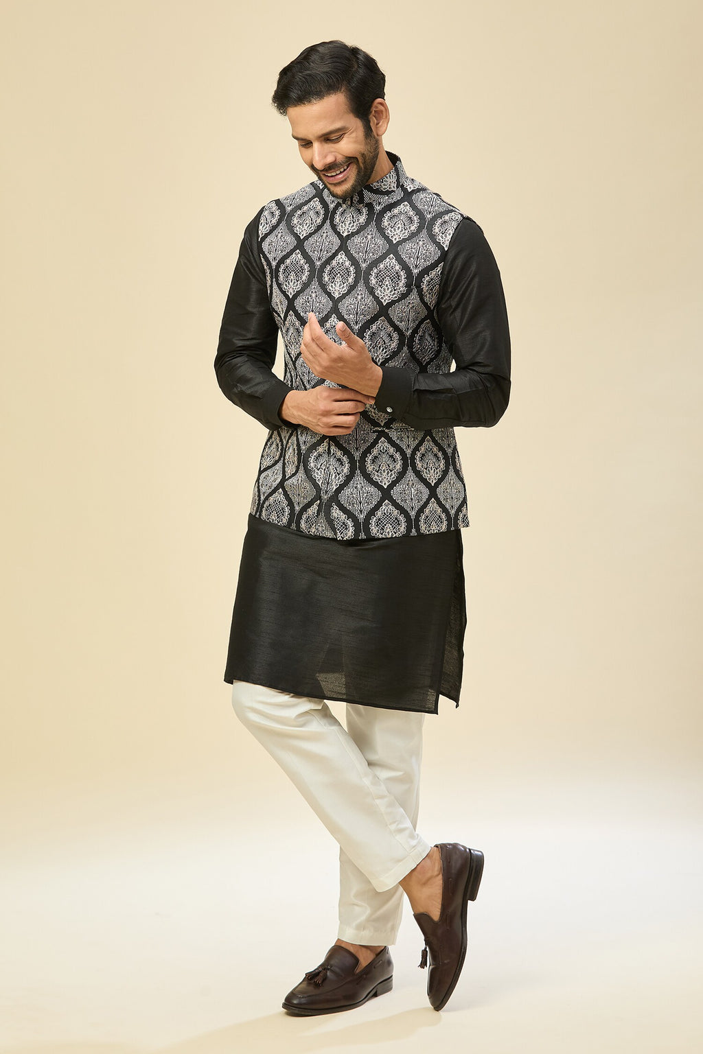 Black Embroidered Kurta-Jacket Set