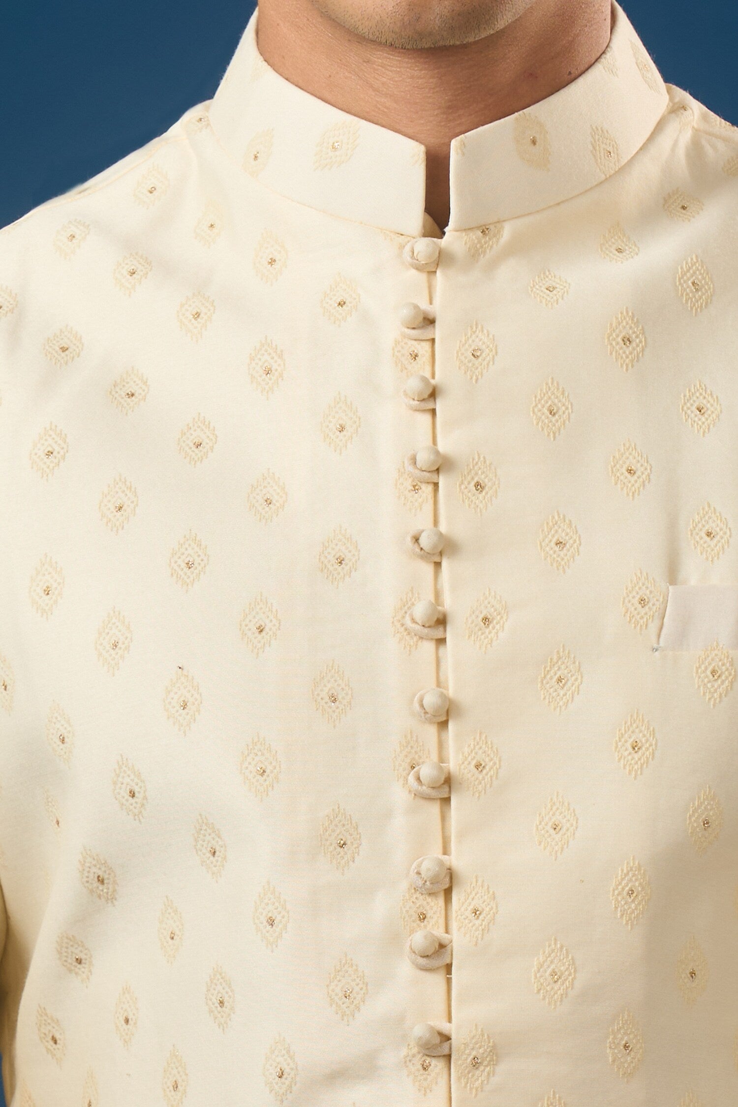 Cream Brocade Kurta-Bundi Set