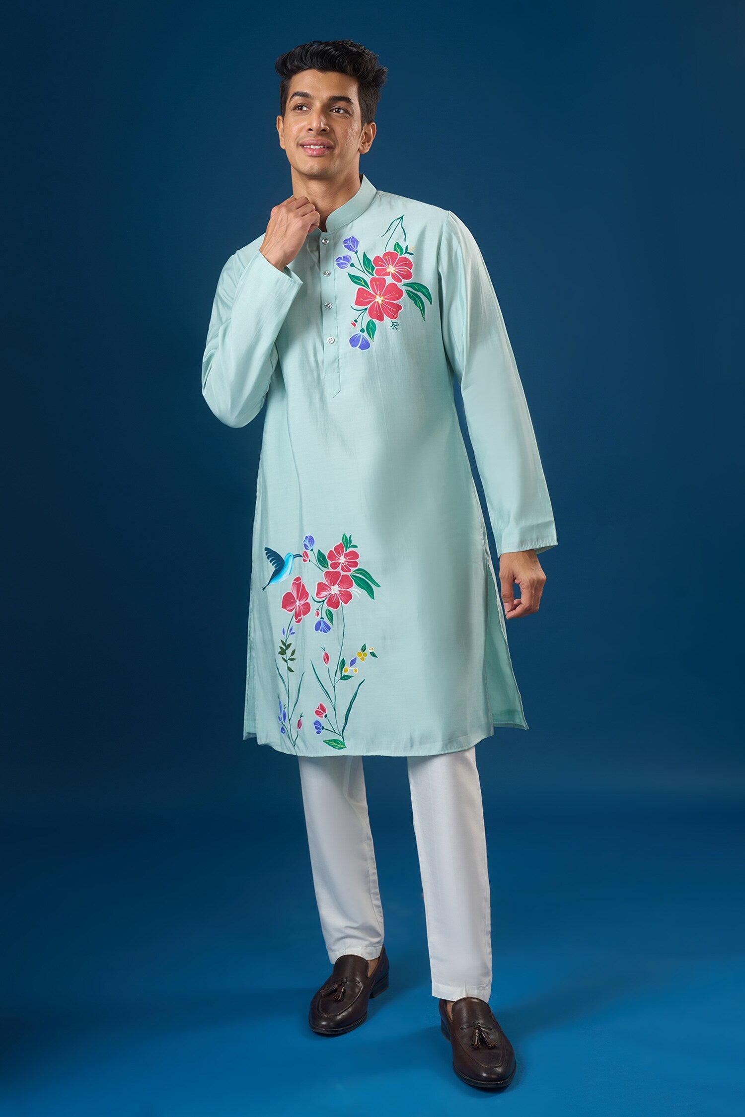 Sky Blue Floral Printed Kurta Set