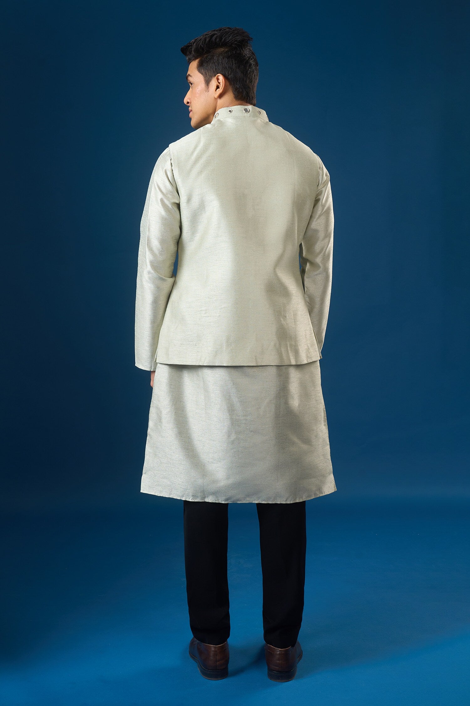 Sage Green Mirror Embroidered Kurta-Bundi Set