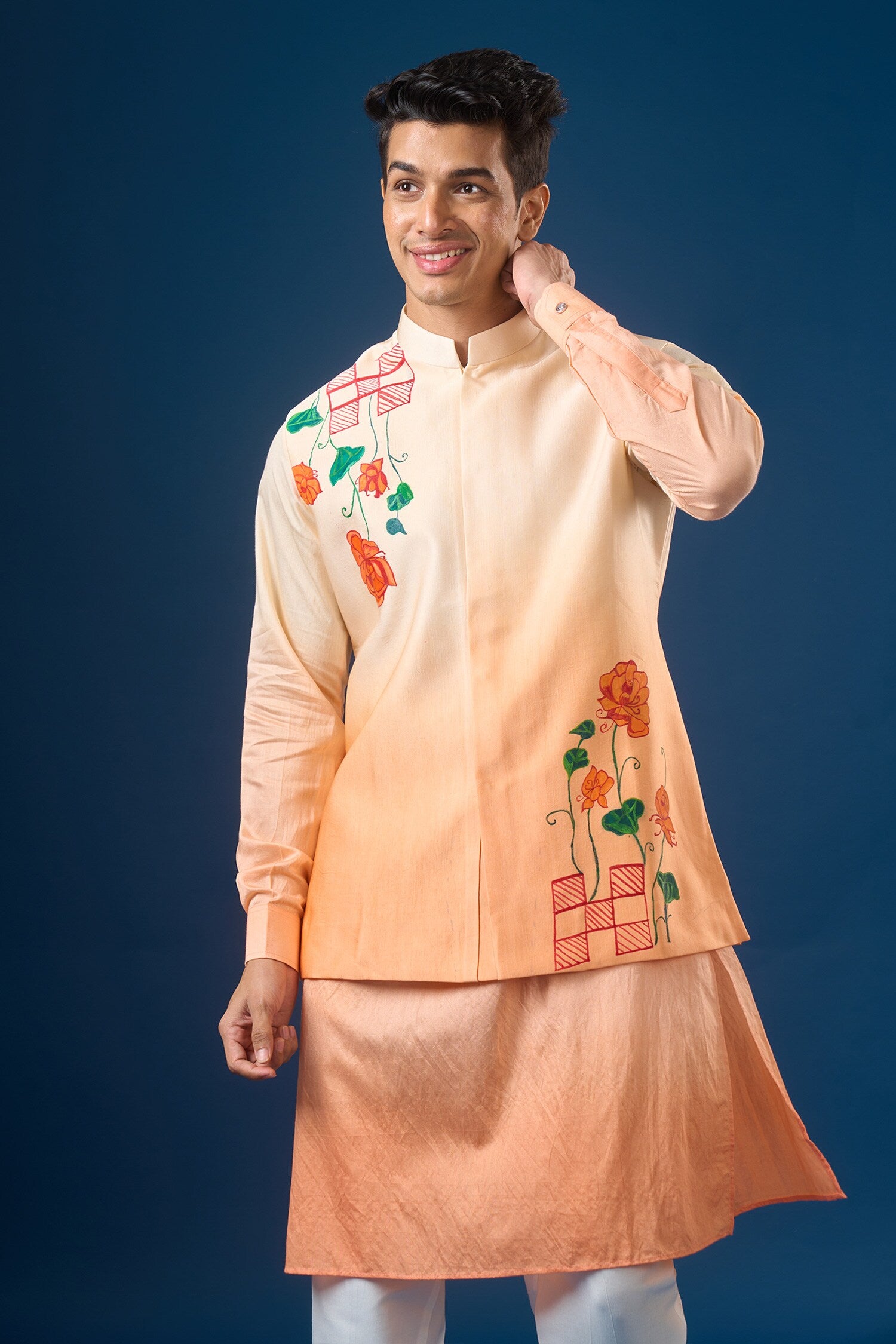 Peach Ombre Kurta-Bundi Set