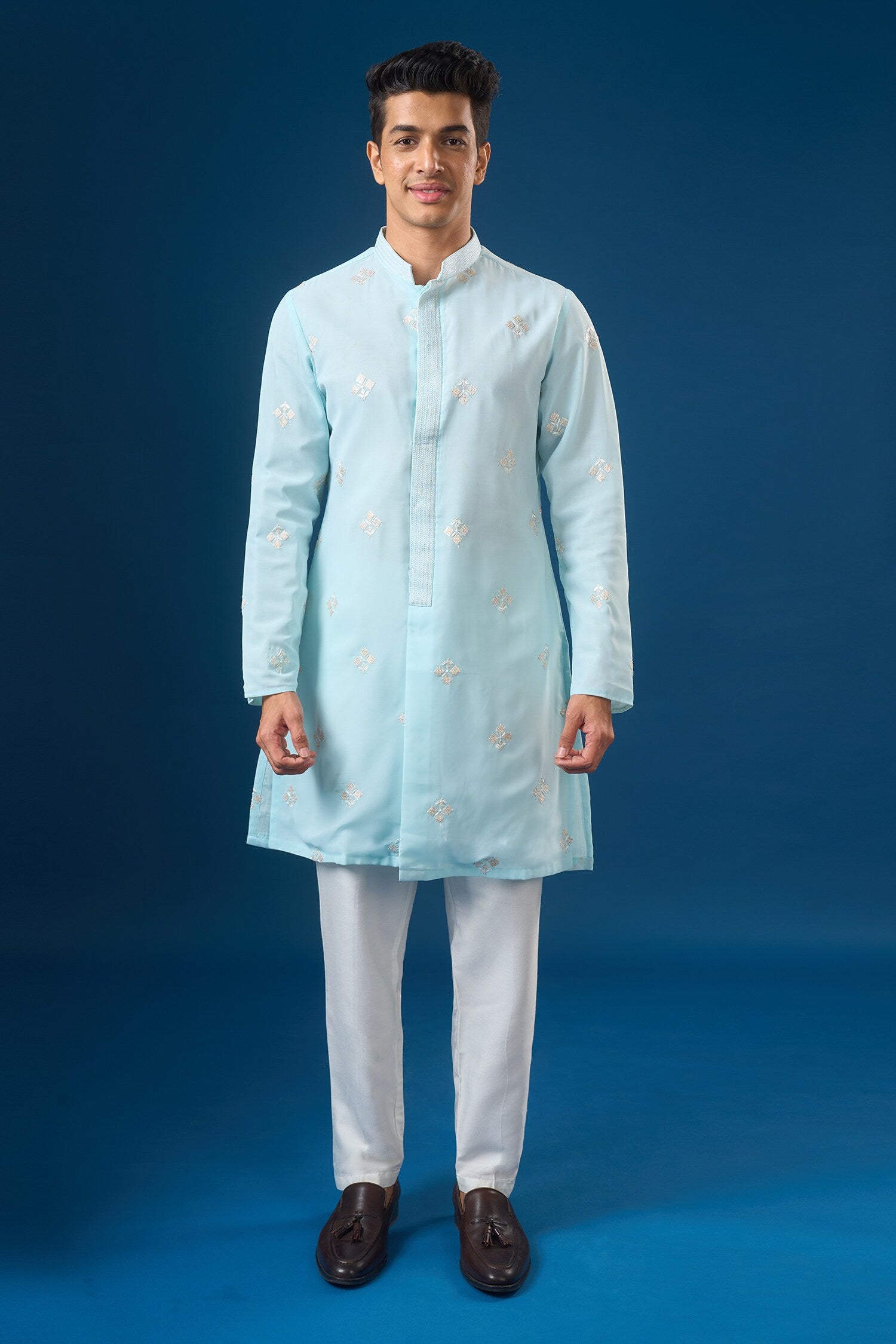Sea Blue Embroidered Kurta