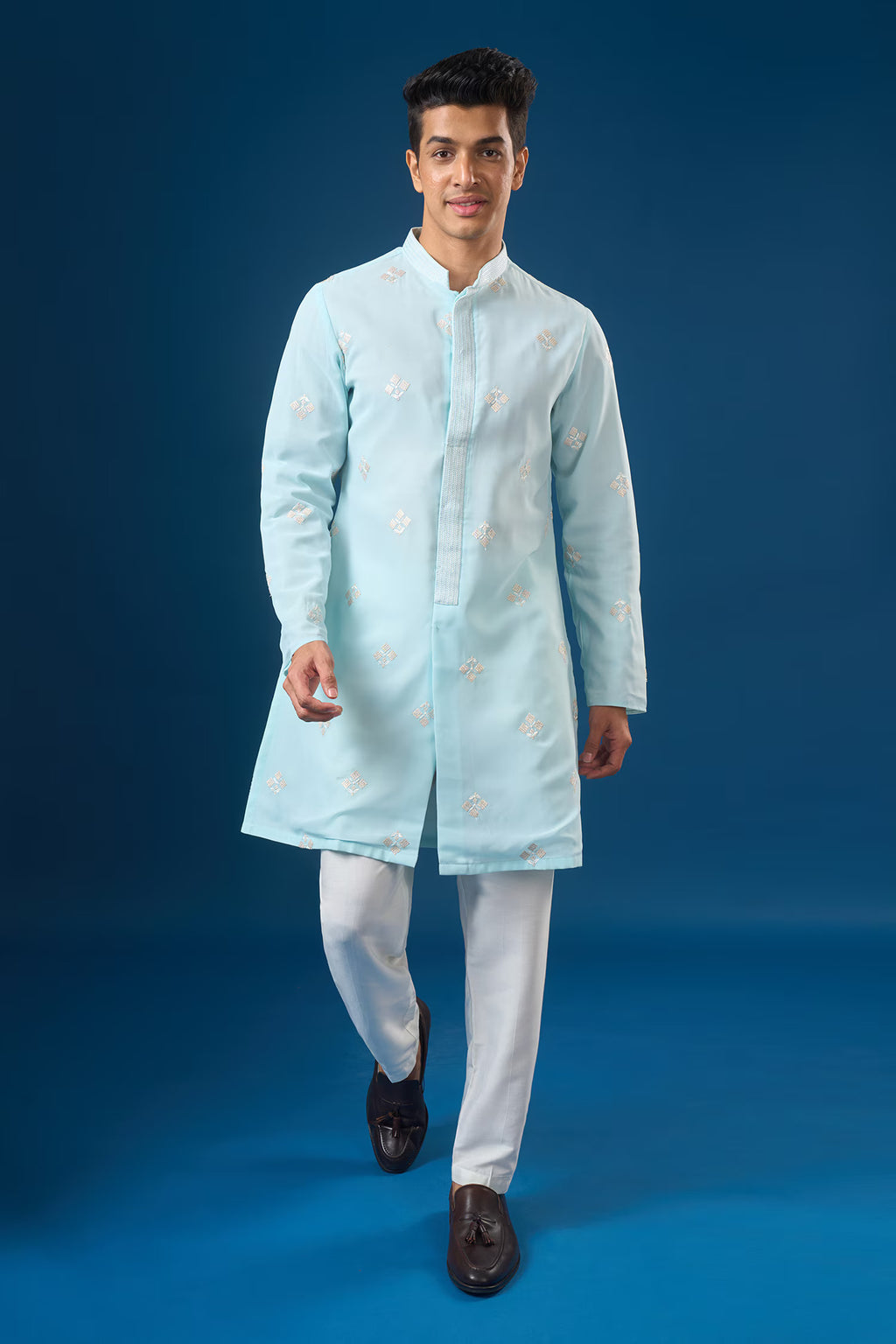 Sea Blue Embroidered Kurta