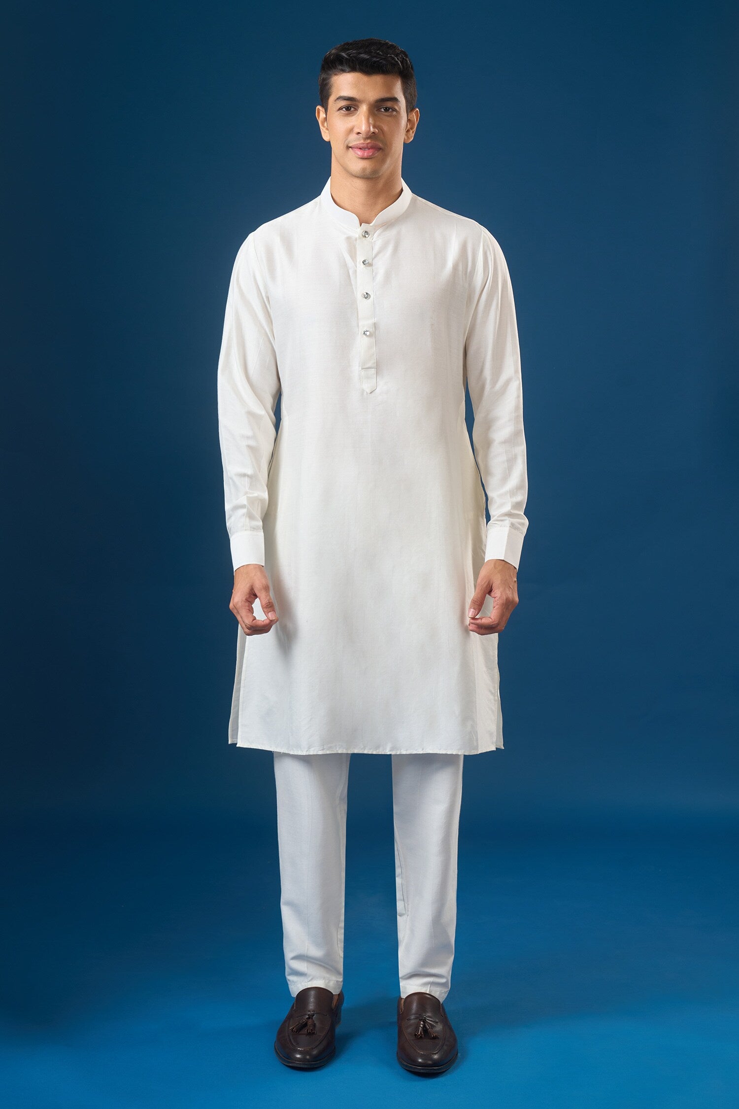 Off White Embroidered Kurta-Bundi Set