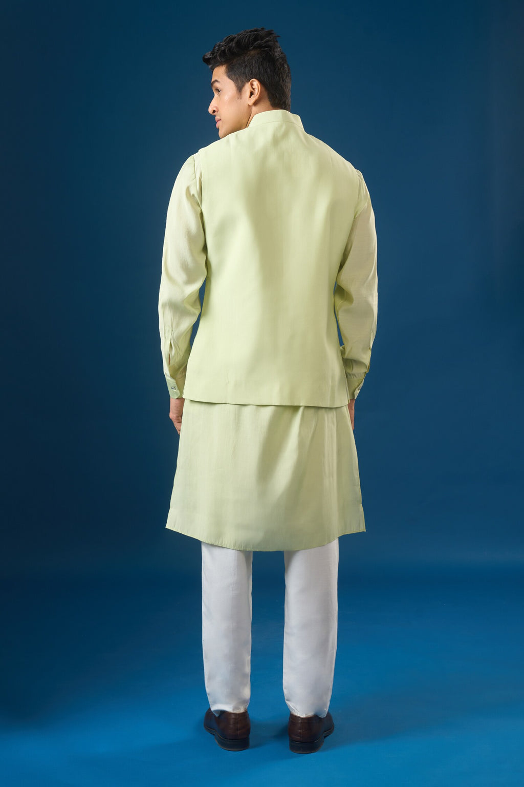 Pista Green Embroidered Kurta-Bundi Set