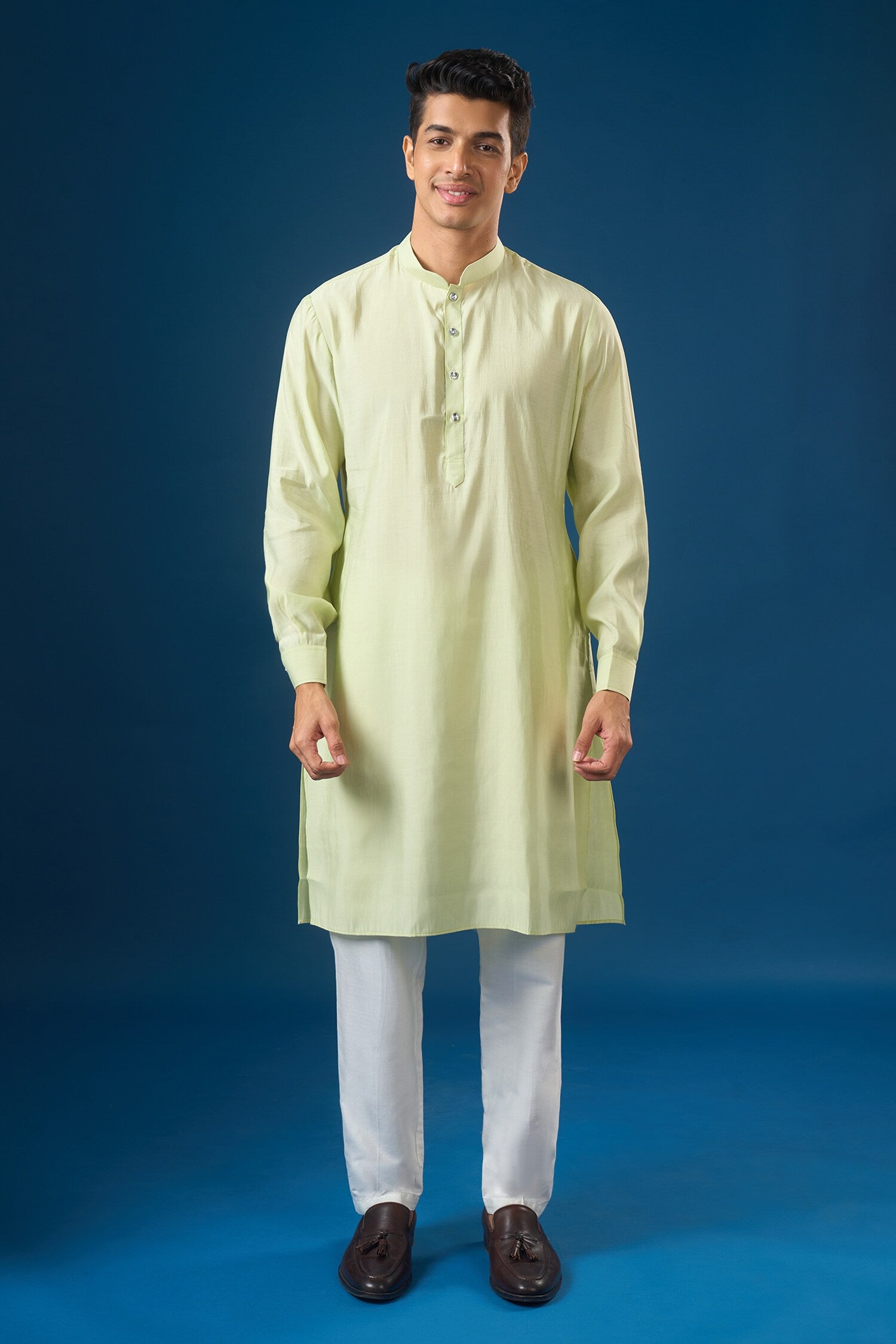 Pista Green Embroidered Kurta-Bundi Set