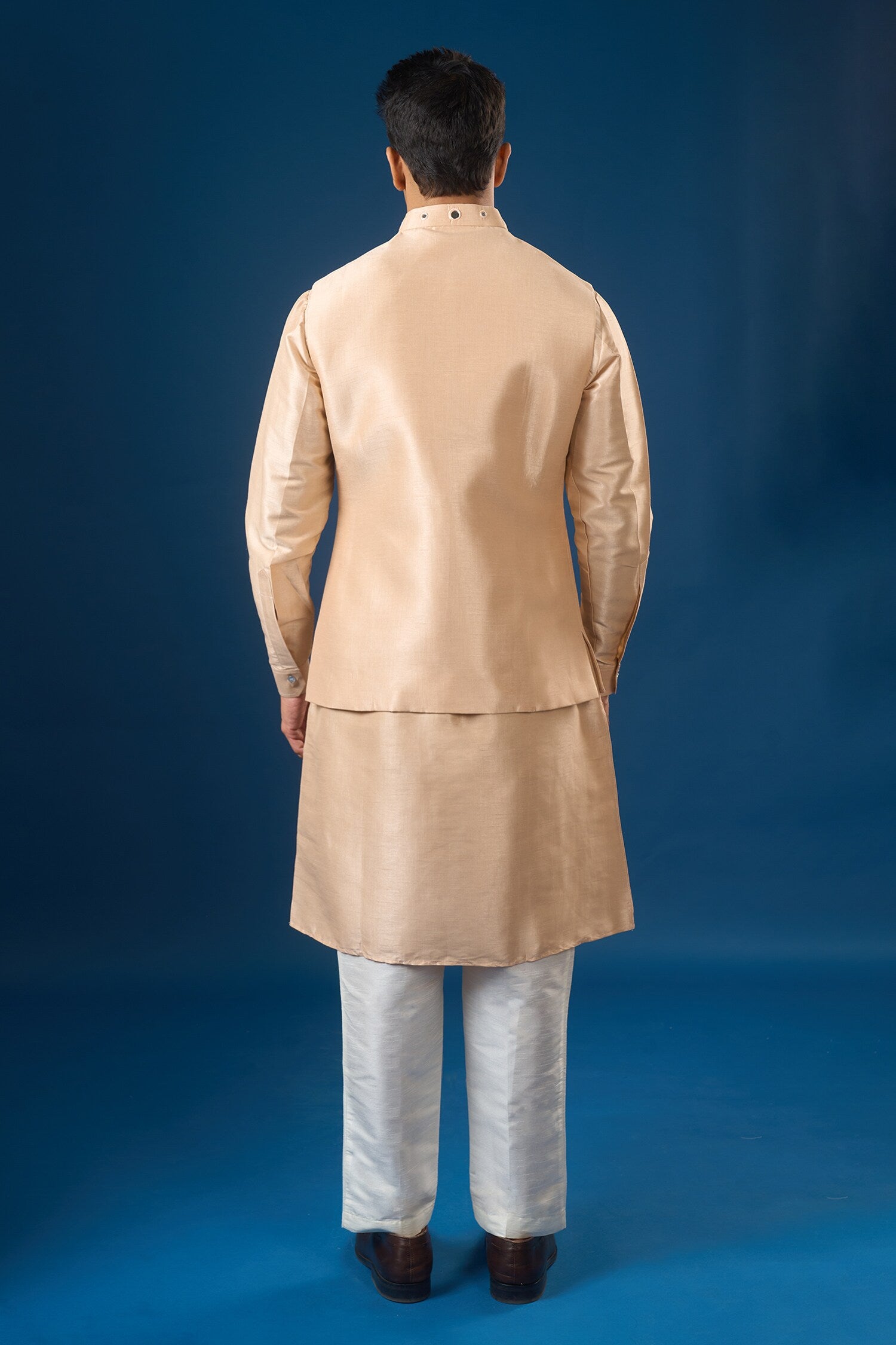 Peach Mirror Embroidered Kurta-Bundi Set