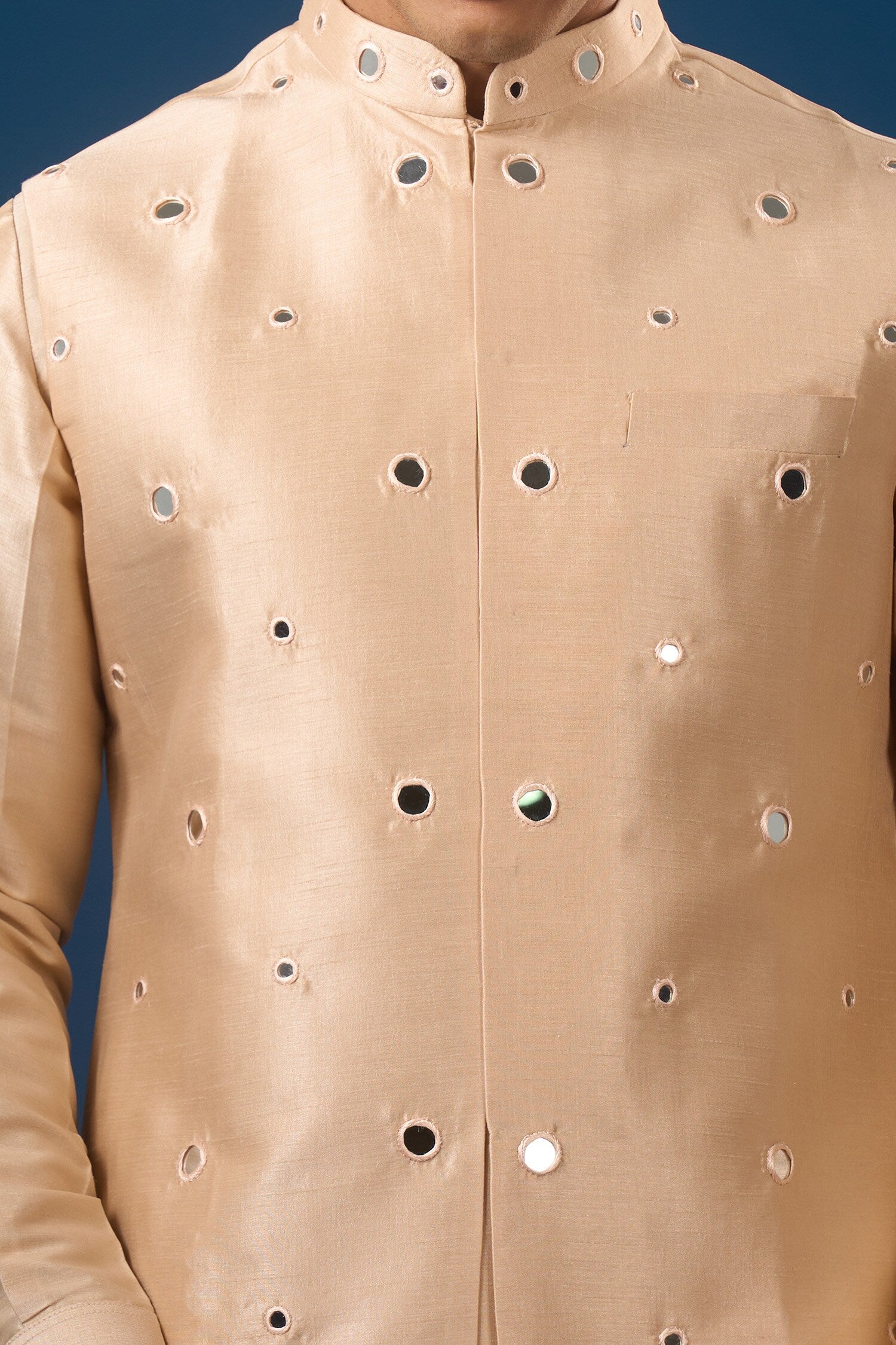 Peach Mirror Embroidered Kurta-Bundi Set