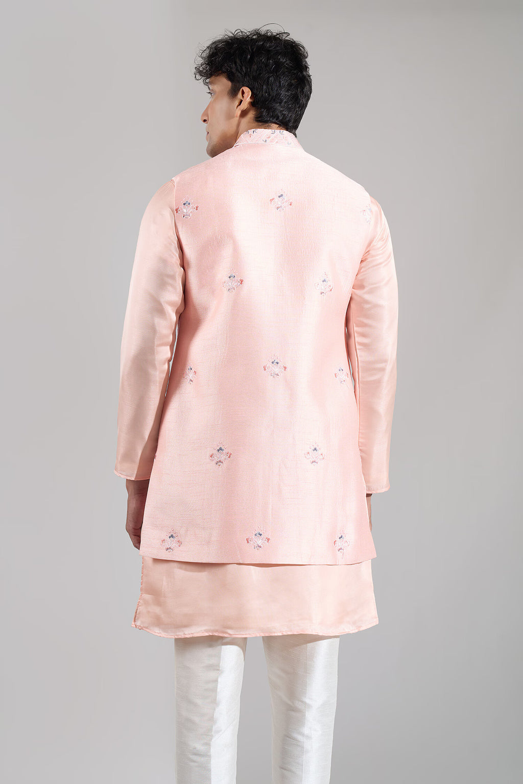 Peach Embroidered Kurta-Jacket Set