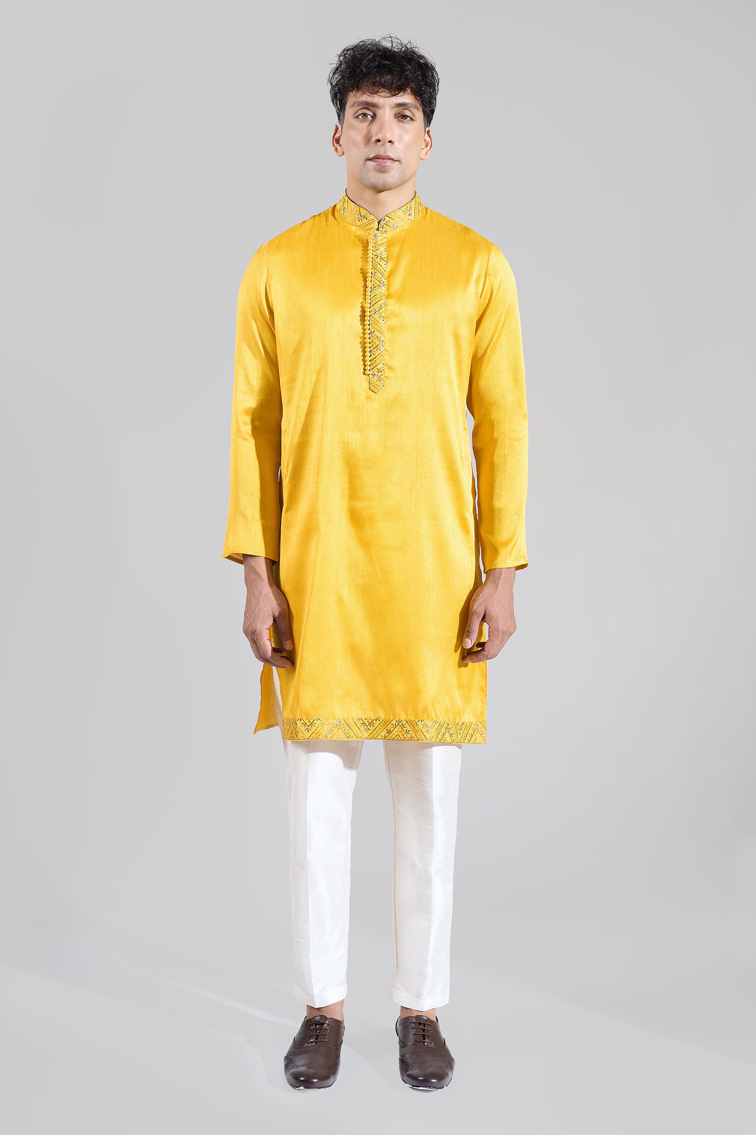 "Yellow Embroidered Kurta-Jacket Set "