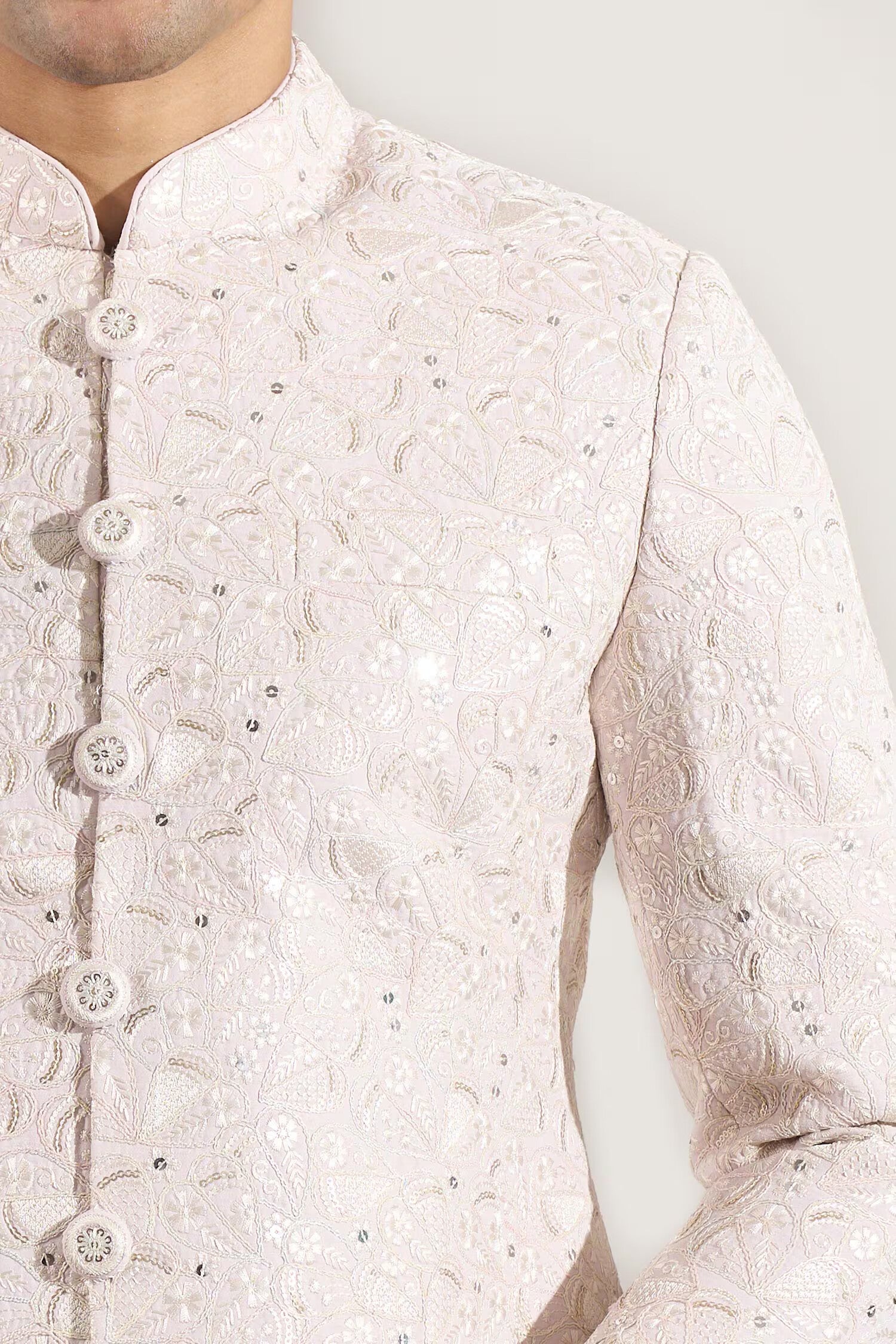 Blush Pink Embroidered Achkan Set