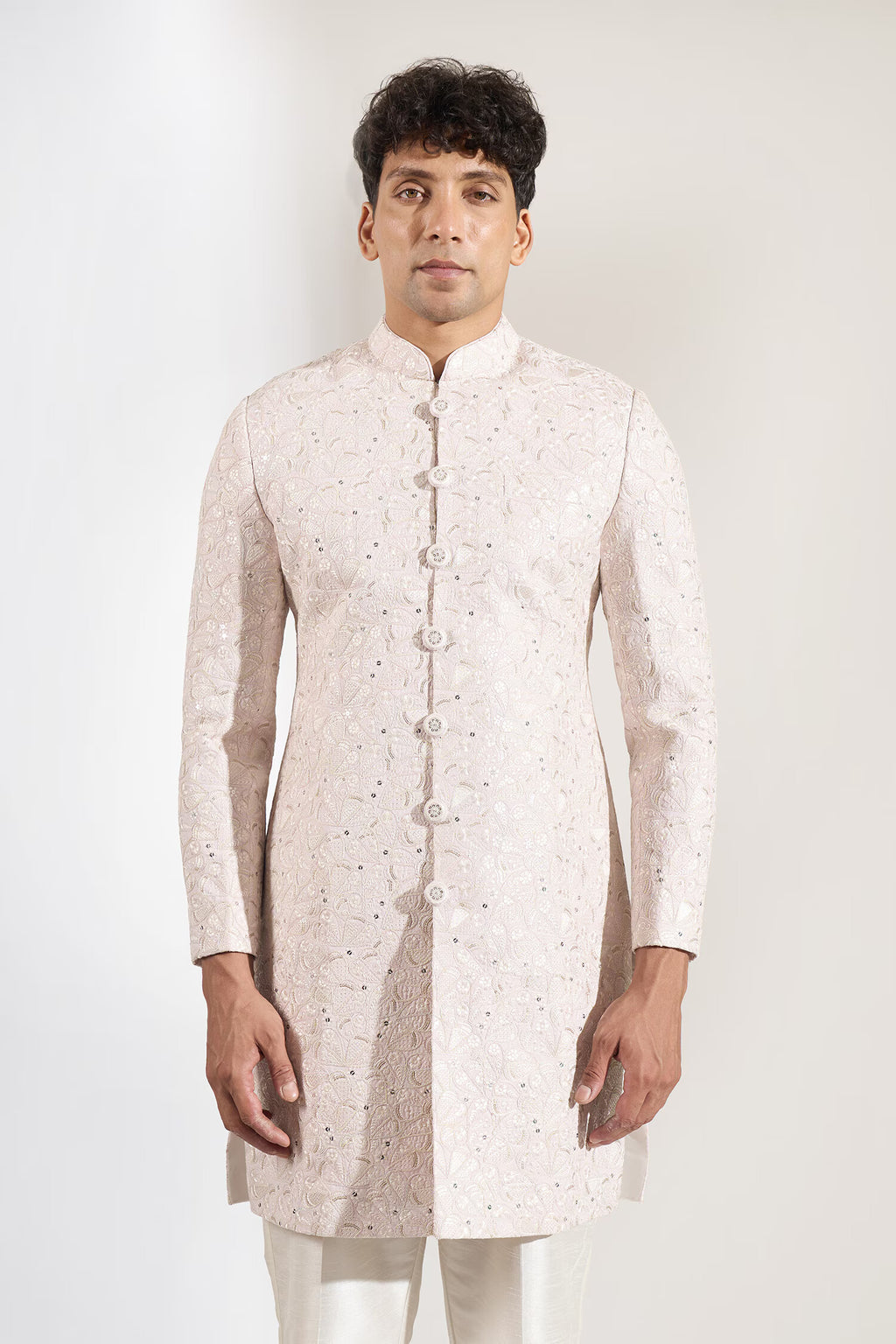 Blush Pink Embroidered Achkan Set