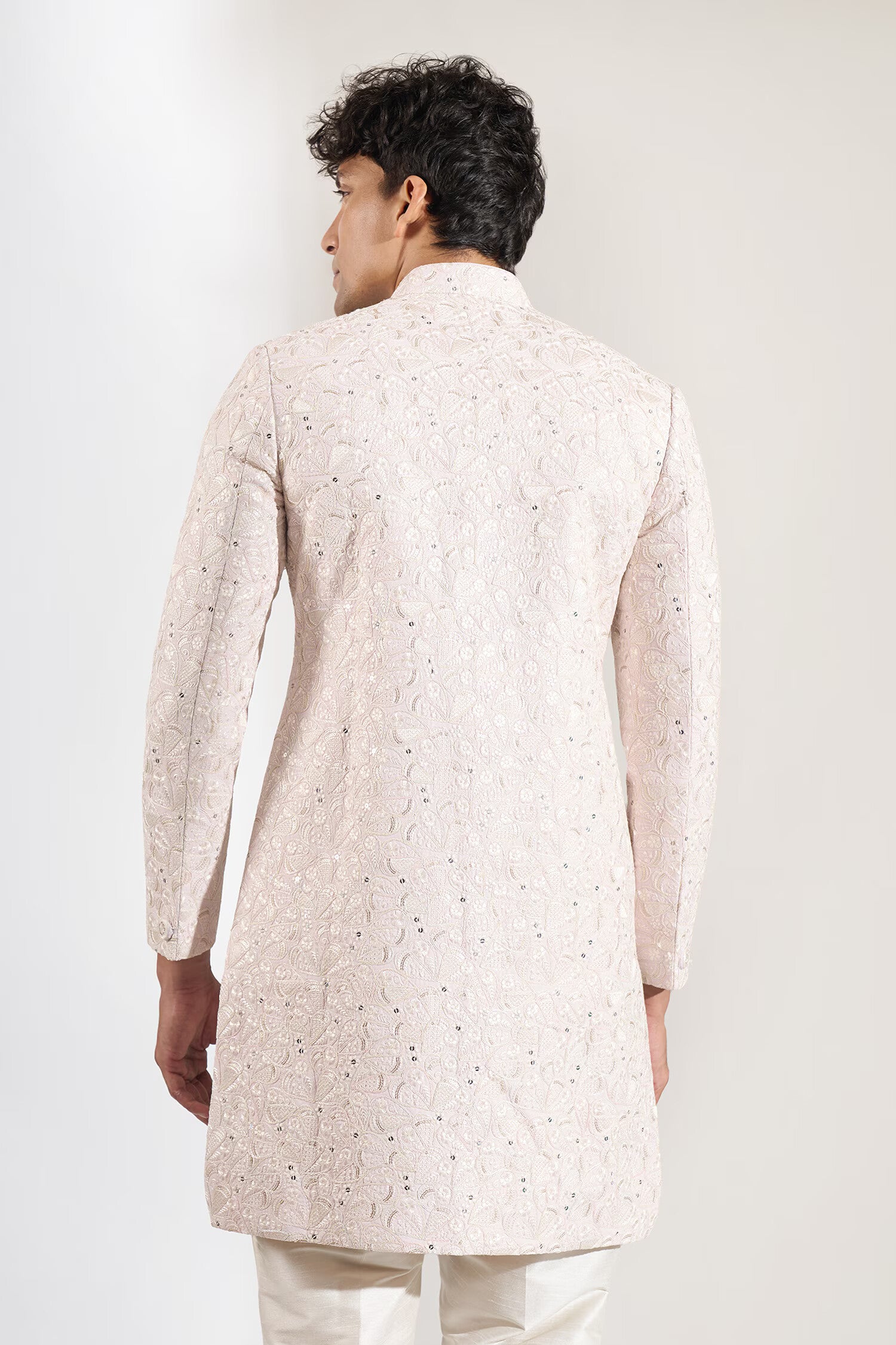 Blush Pink Embroidered Achkan Set