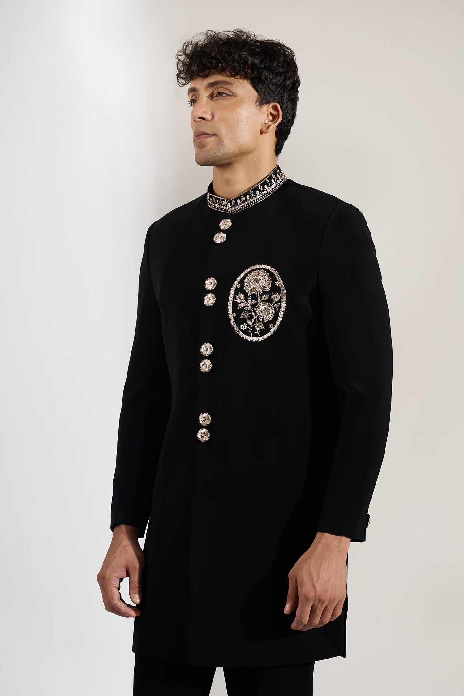 Black Embroidered Achkan