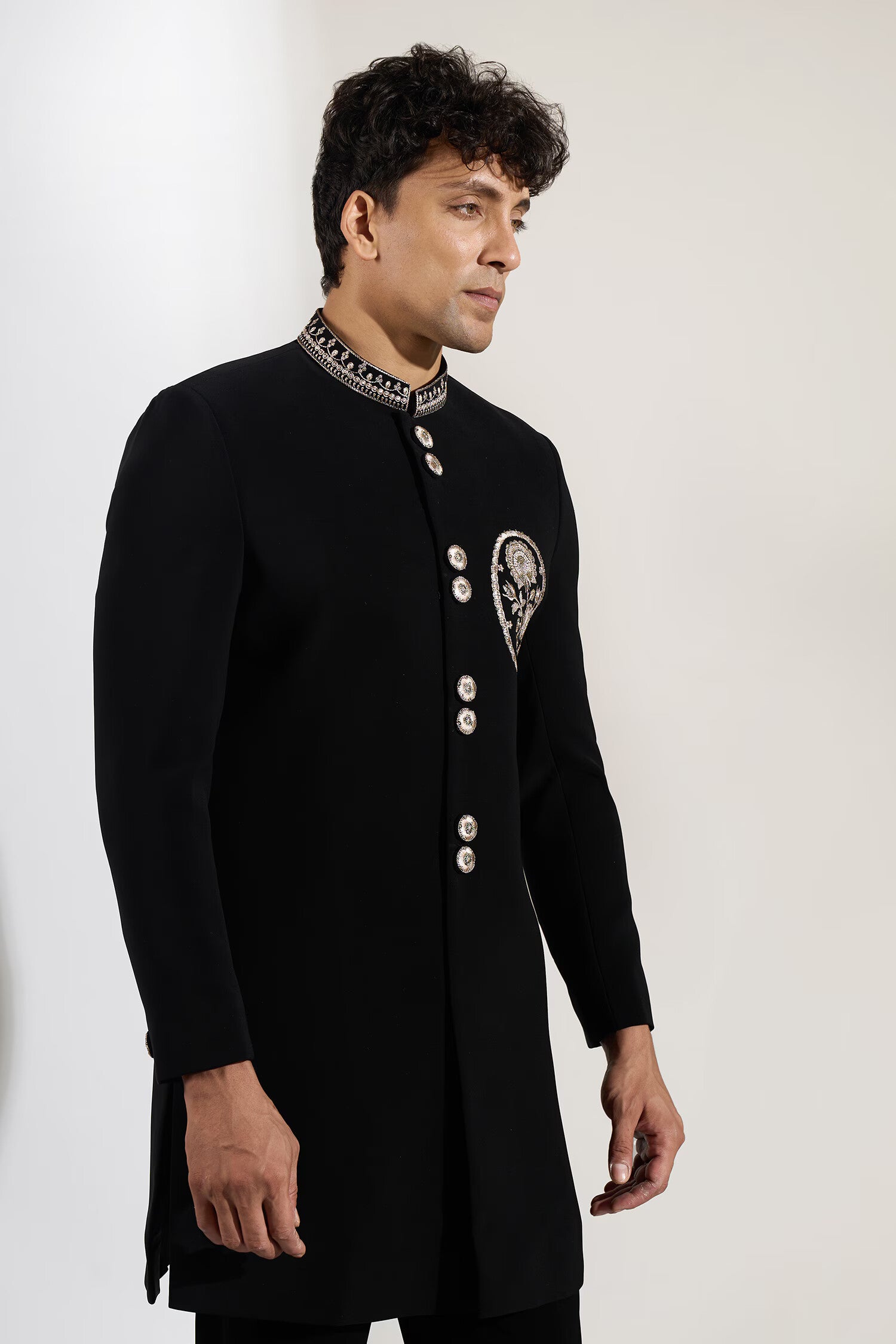 Black Embroidered Achkan