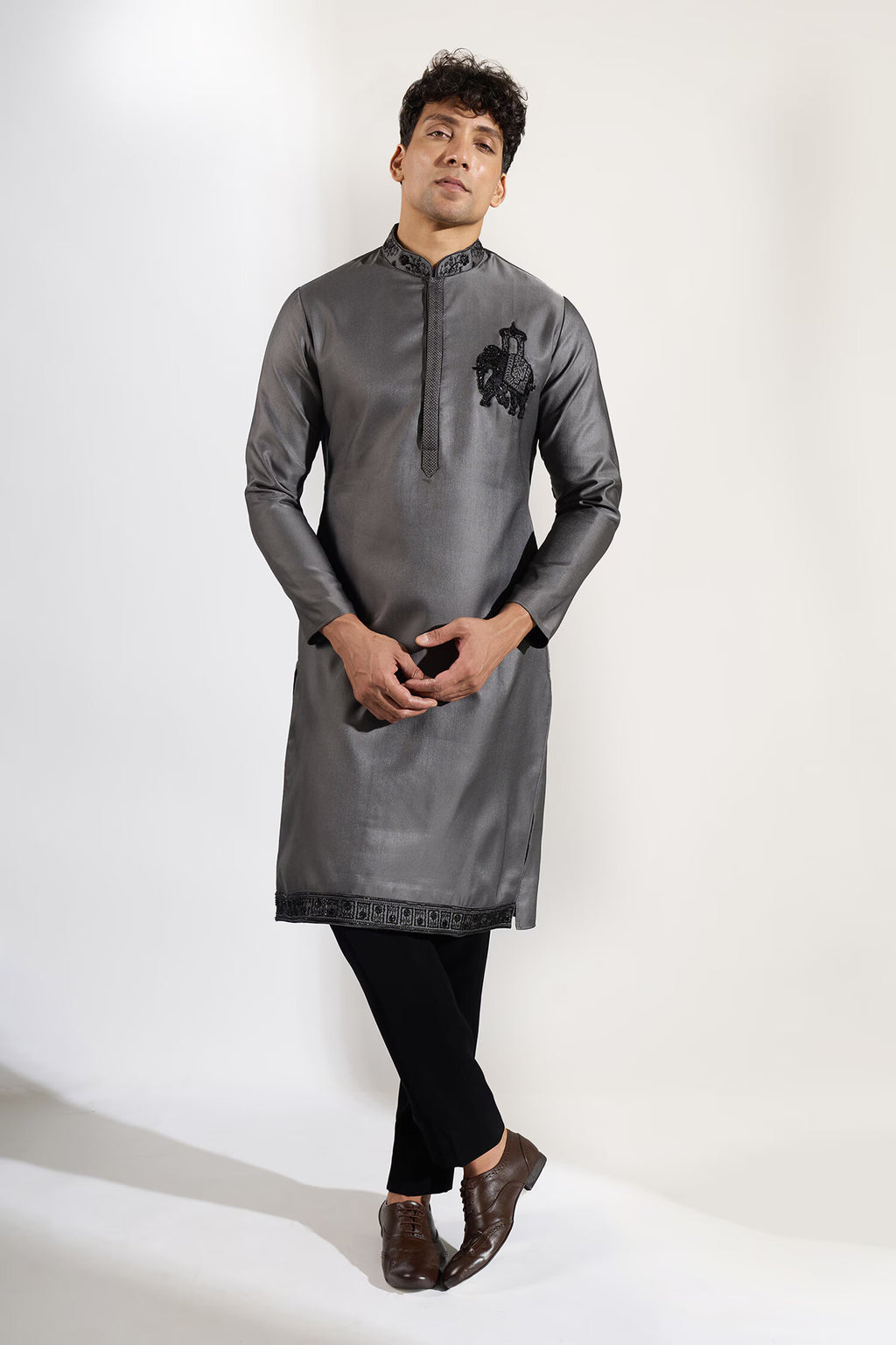 Grey Ombre Embroidered Kurta Set