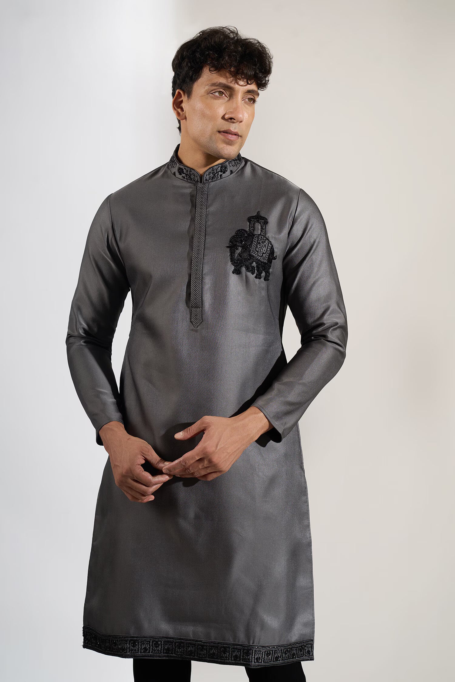 Grey Ombre Embroidered Kurta Set