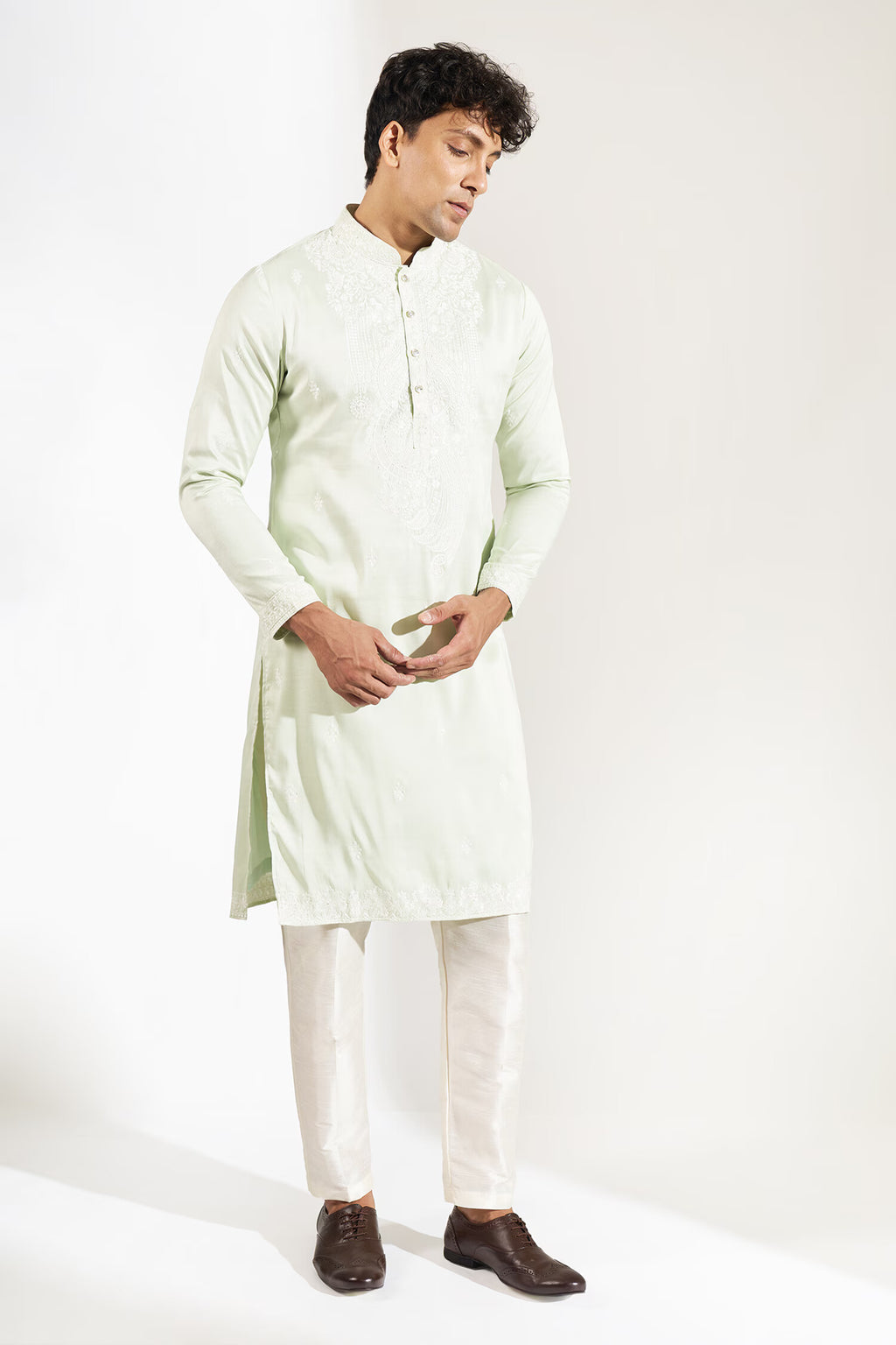 Pista Green Embroidered Kurta Set