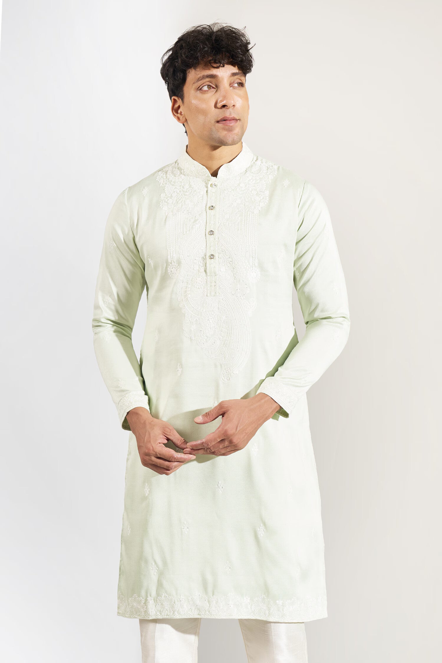 Pista Green Embroidered Kurta Set