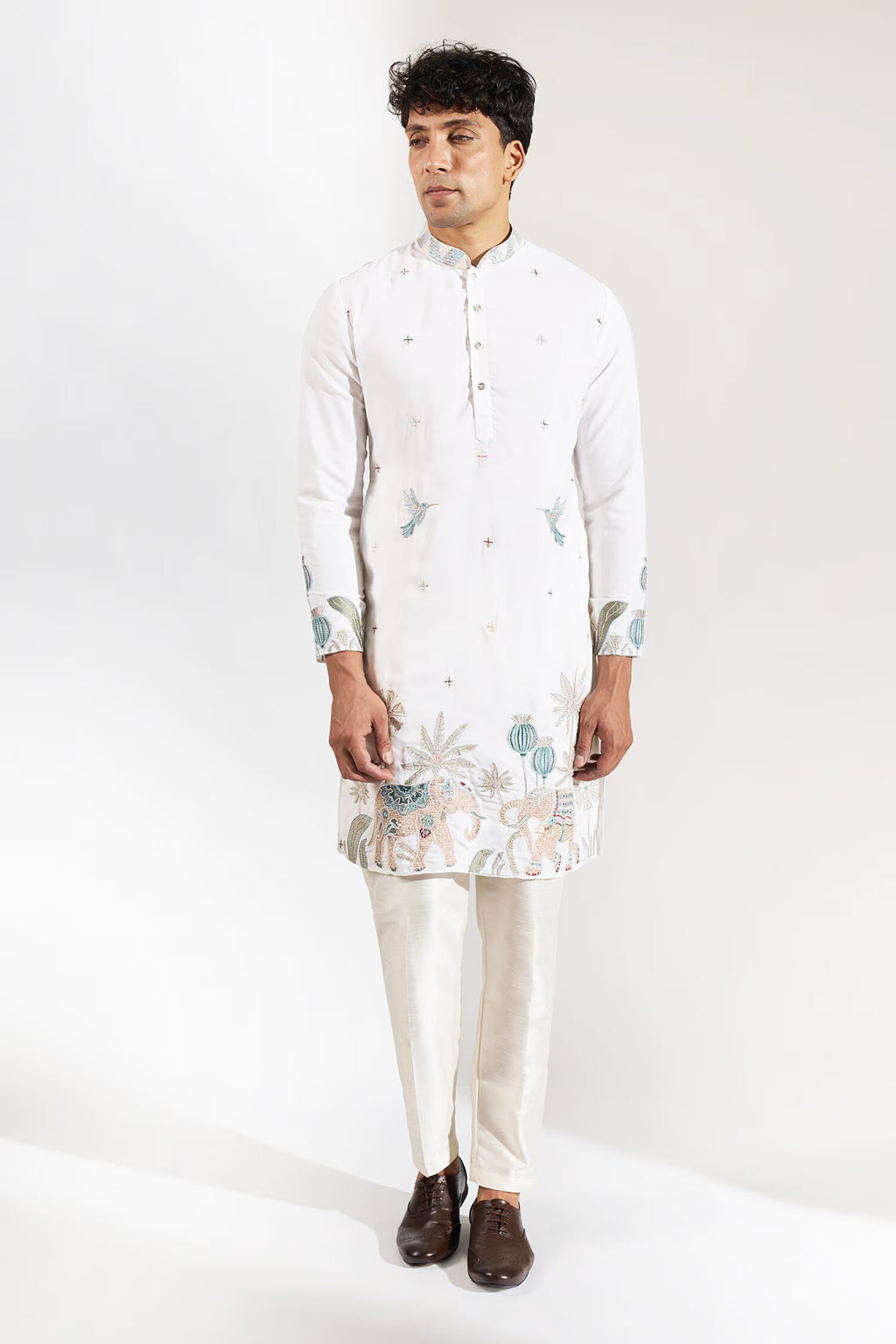 Off White Embroidered Kurta Set