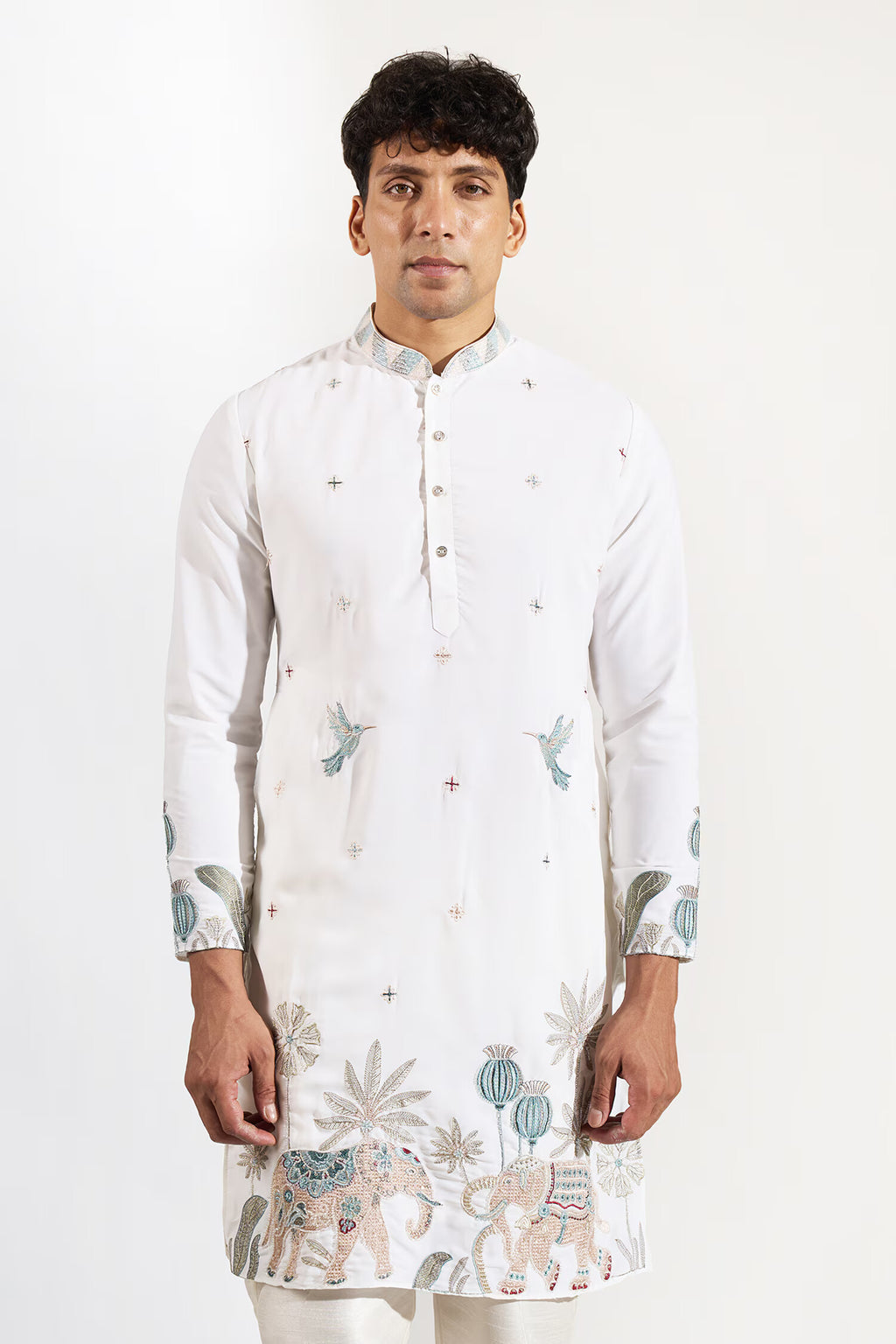 Off White Embroidered Kurta Set
