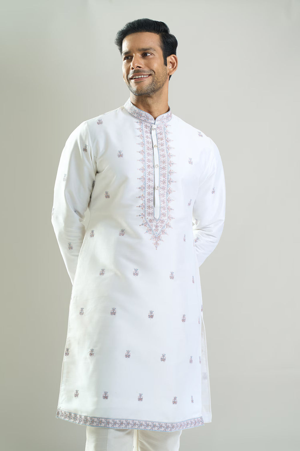 Off White Embroidered Kurta Set