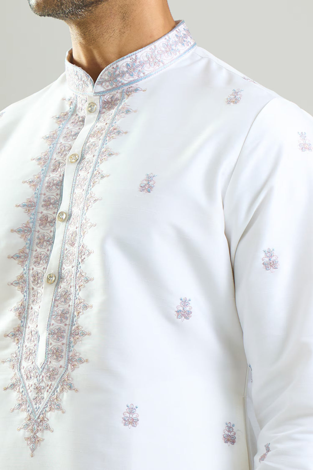 Off White Embroidered Kurta Set